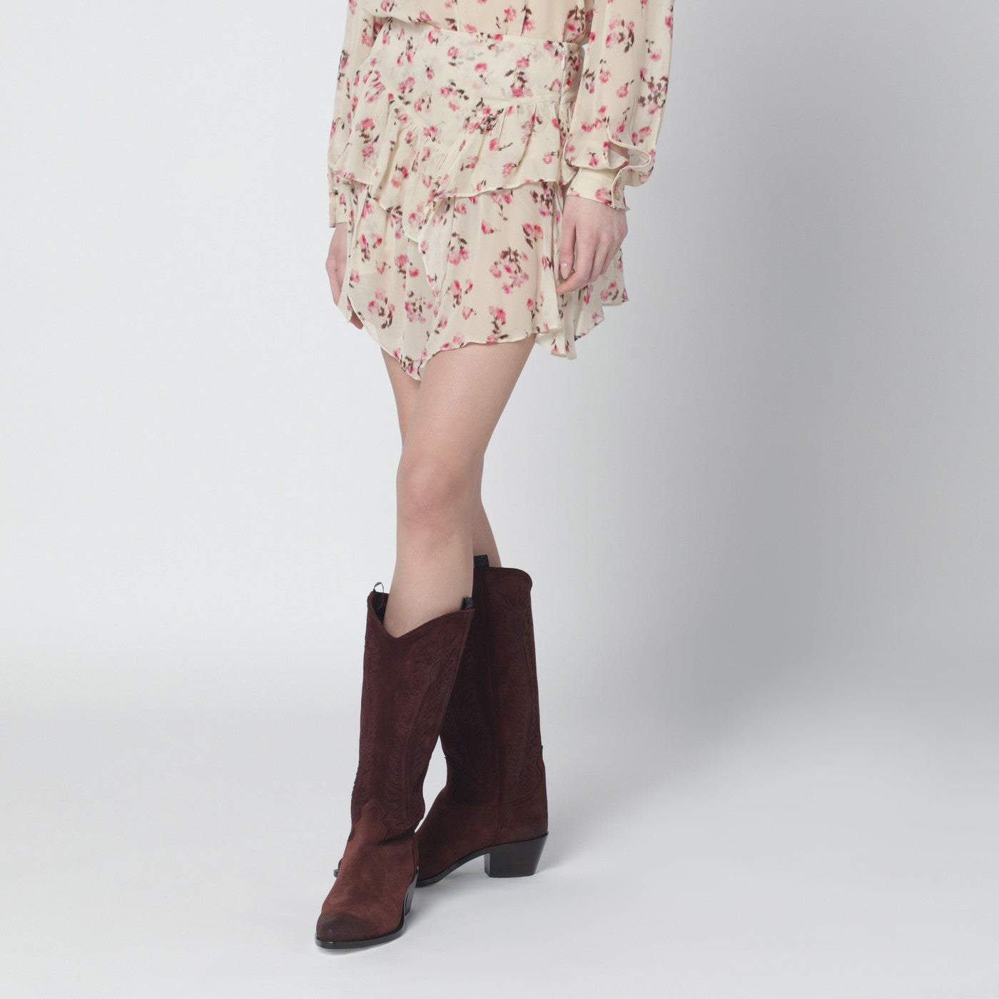 Lolita beige mini skirt with floral print