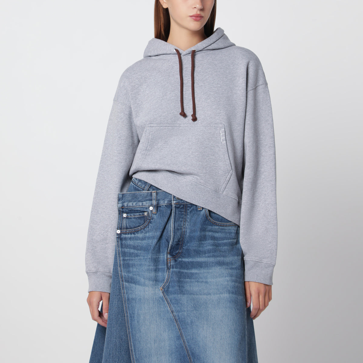 Sweat à capuche en coton gris chiné