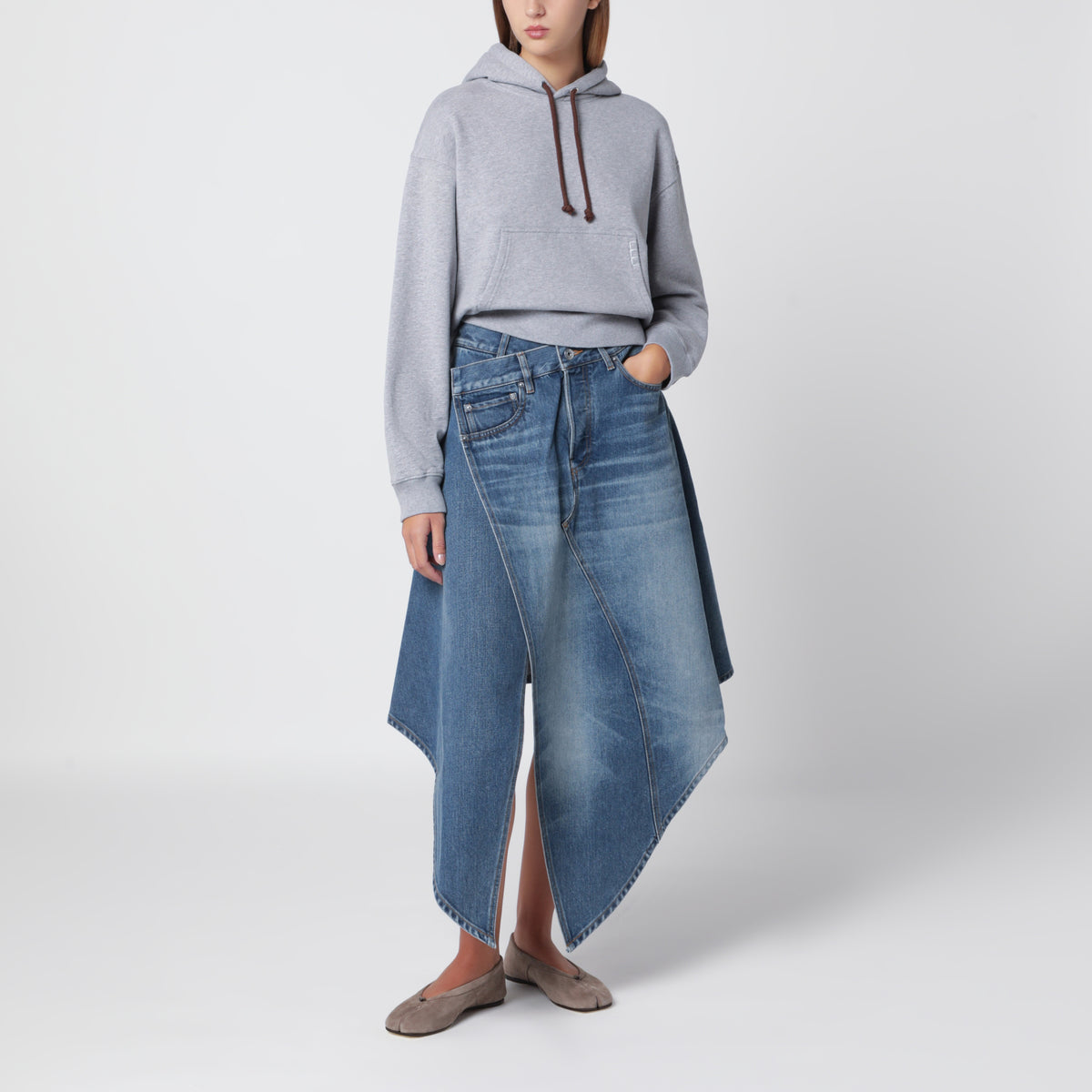 Sweat à capuche en coton gris chiné