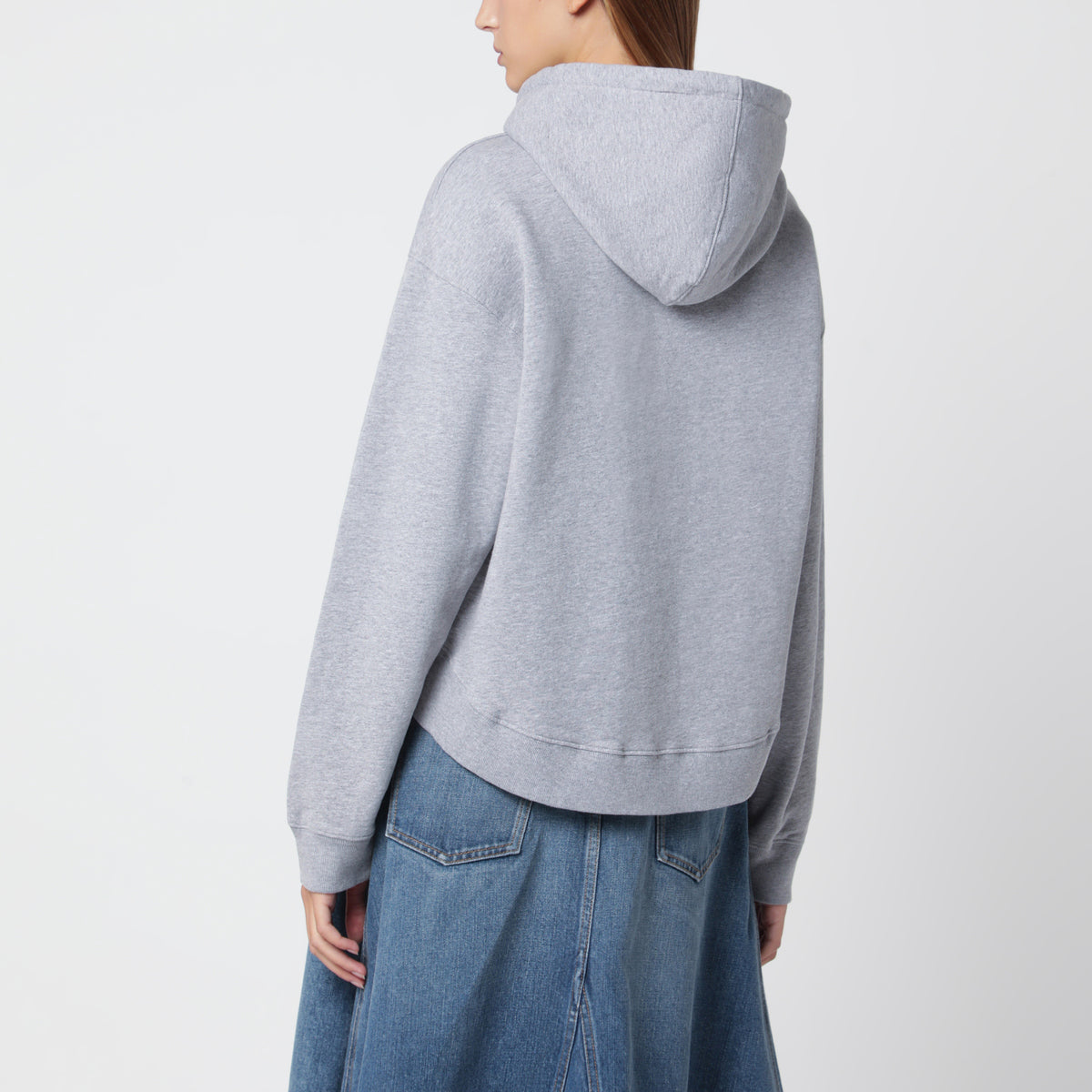 Sweat à capuche en coton gris chiné