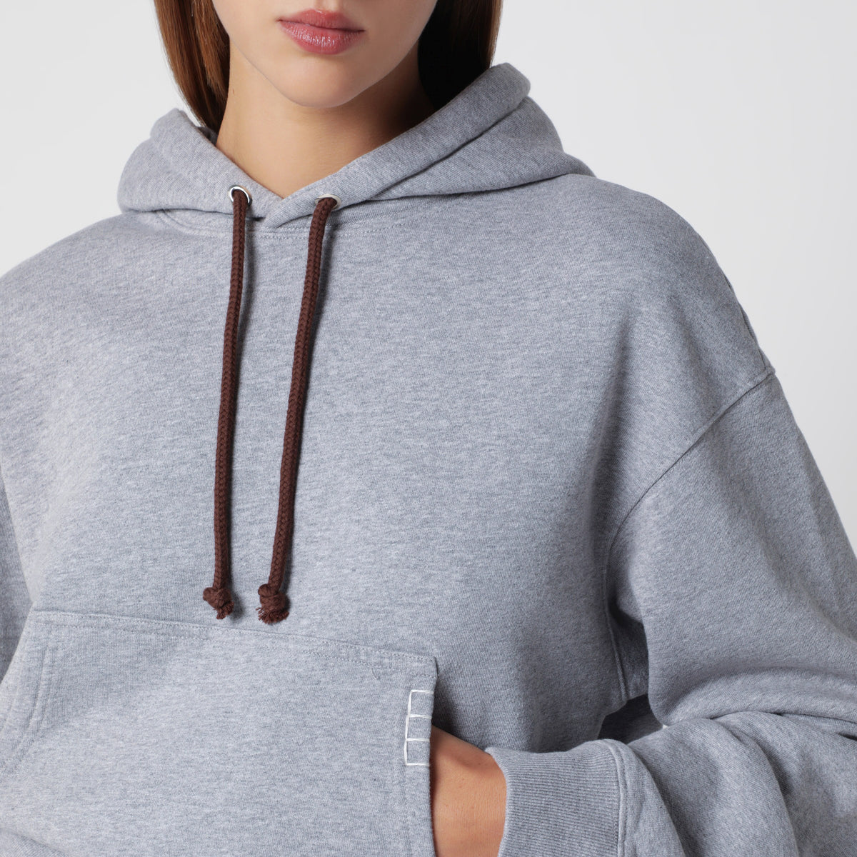 Sweat à capuche en coton gris chiné