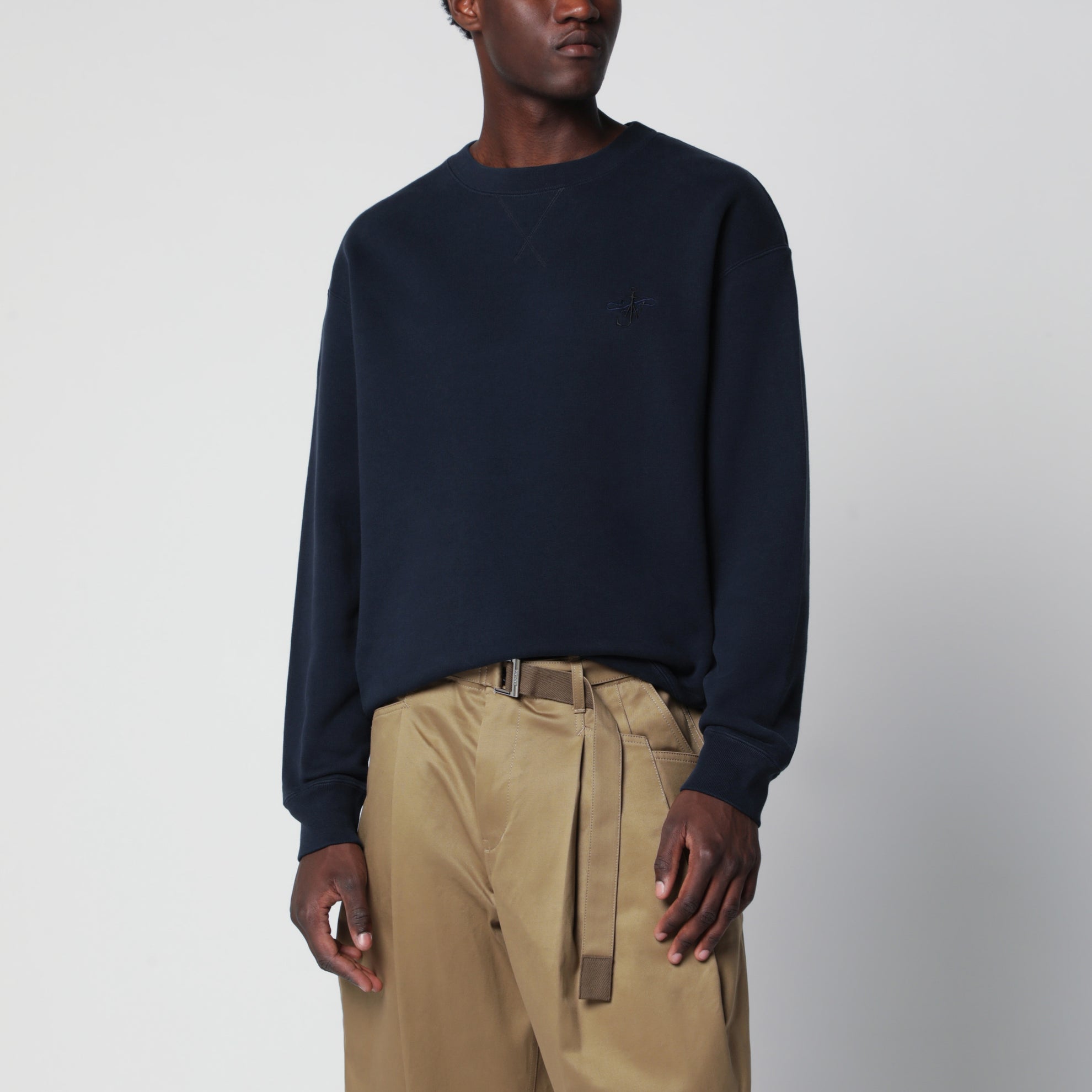 Navy cotton sweatshirt with embroidered logo