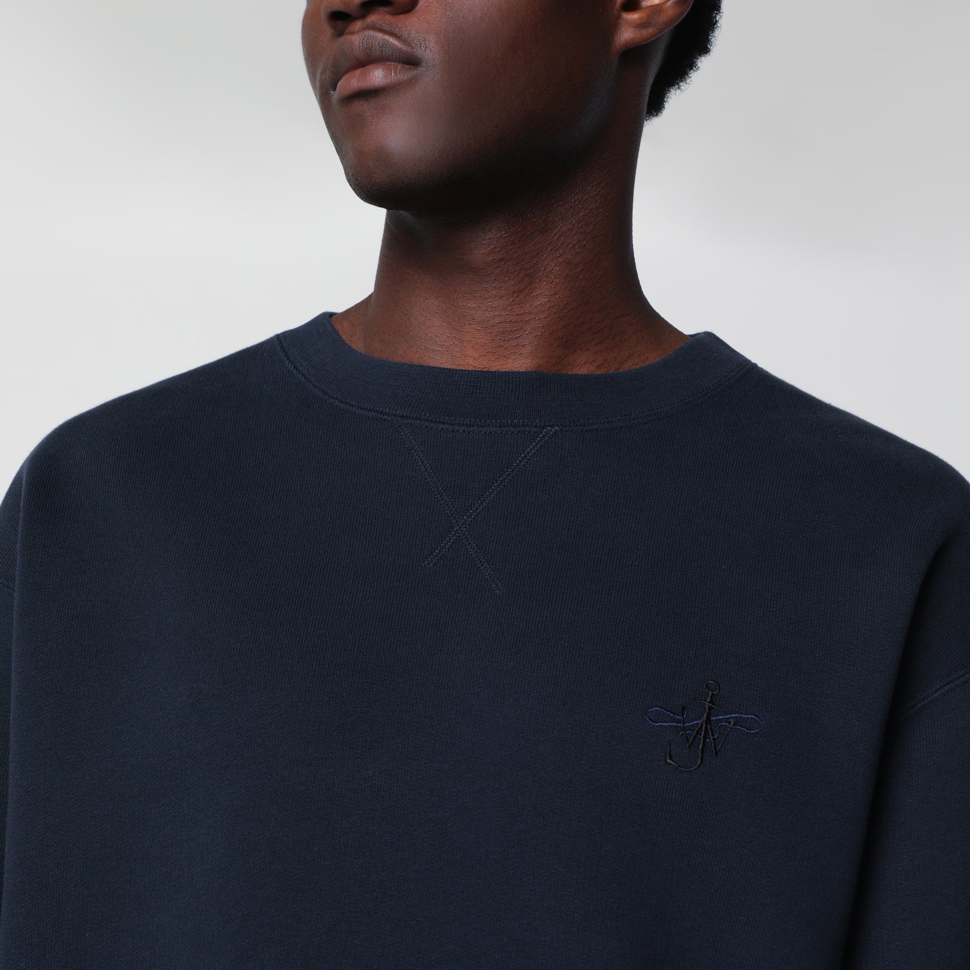 Navy cotton sweatshirt with embroidered logo