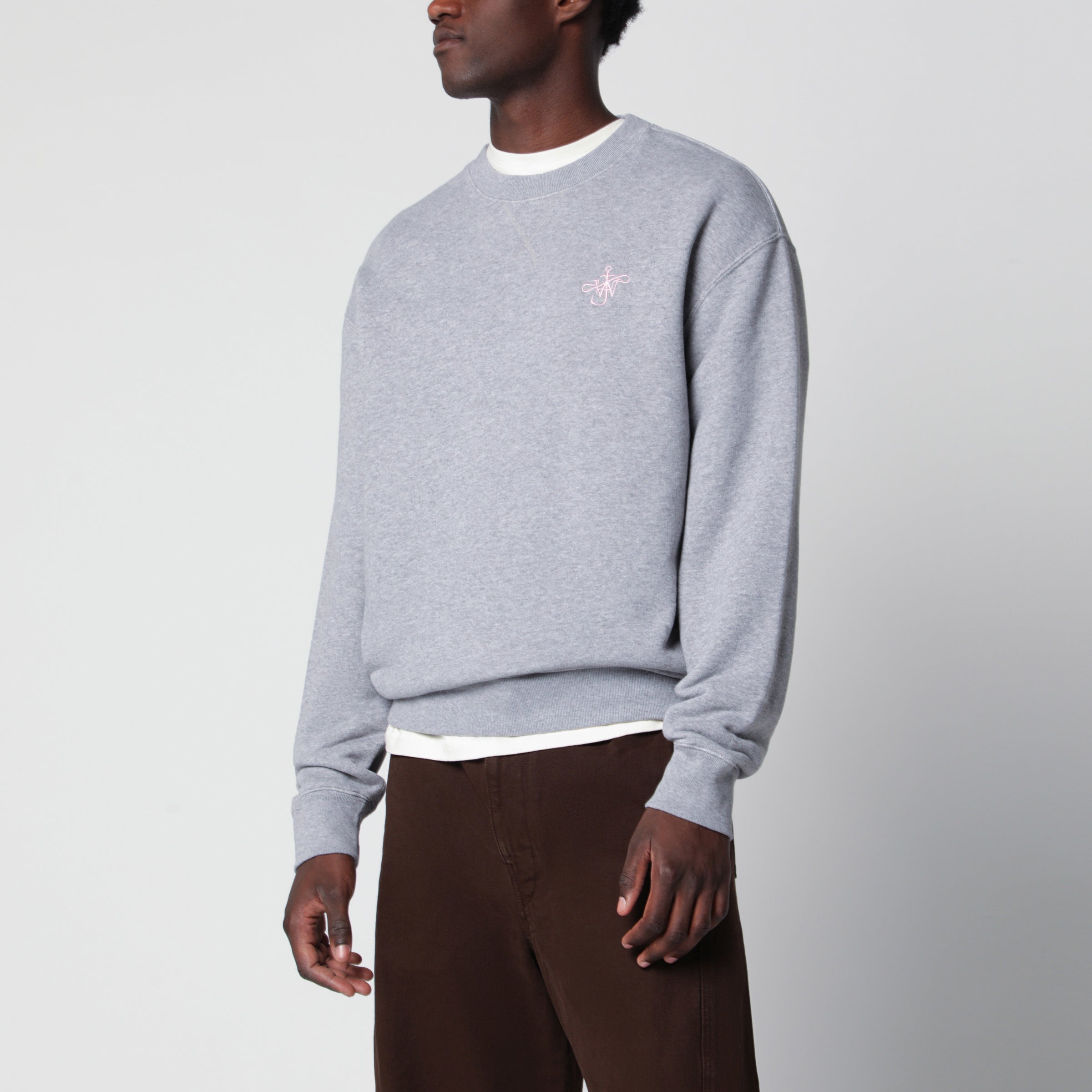 JW Anderson Grey cotton sweatshirt with embroidered logo | TheDoubleF