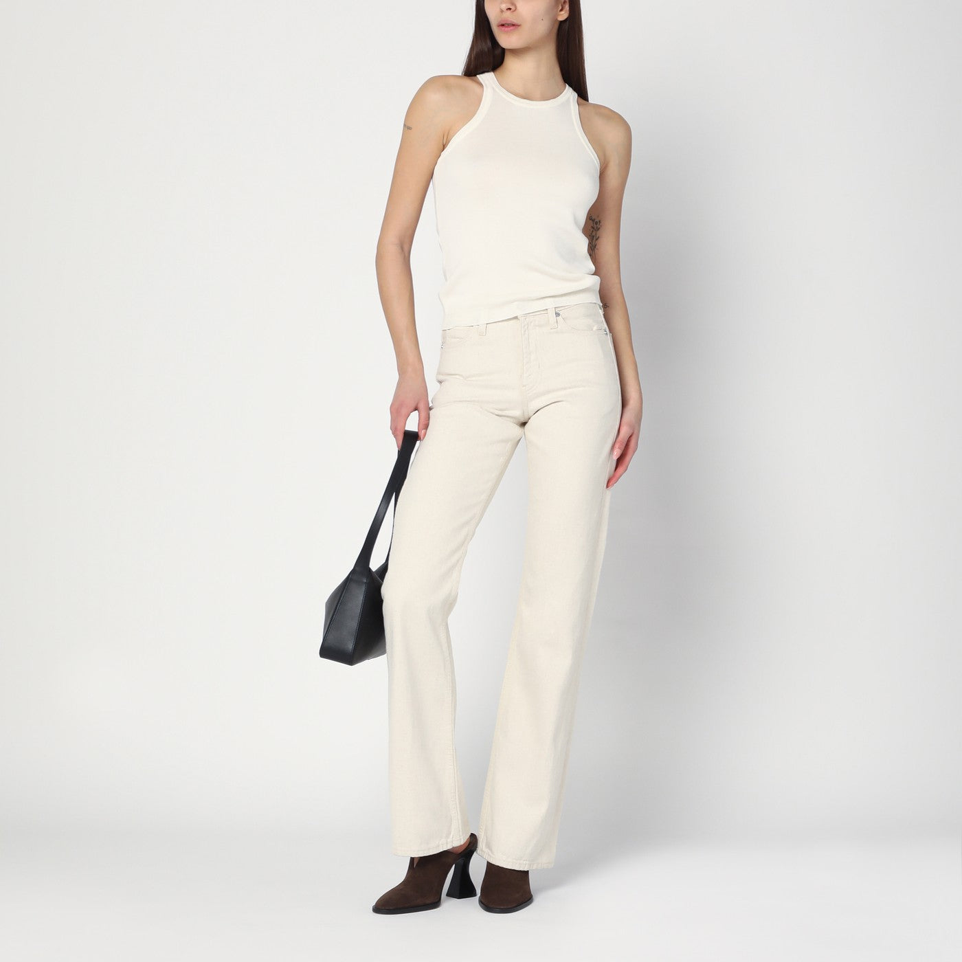 Relaxed Flared beige jeans in linen blend