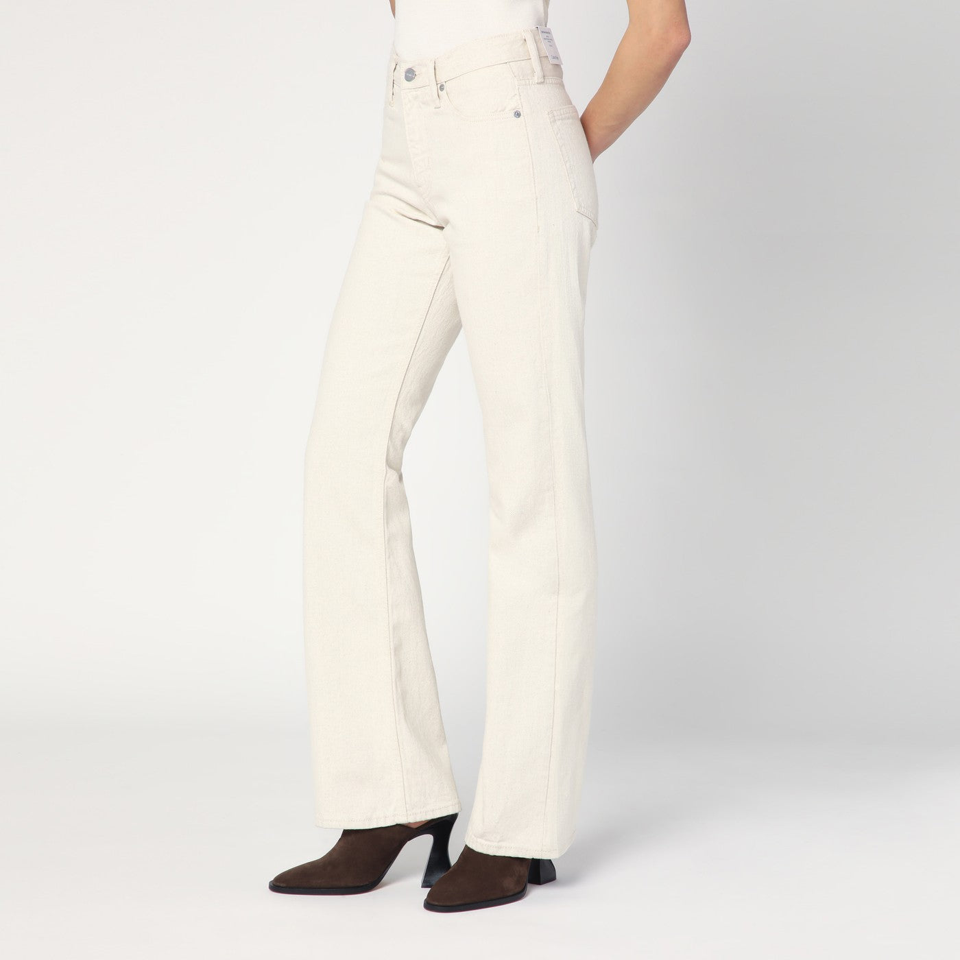 Relaxed Flared beige jeans in linen blend
