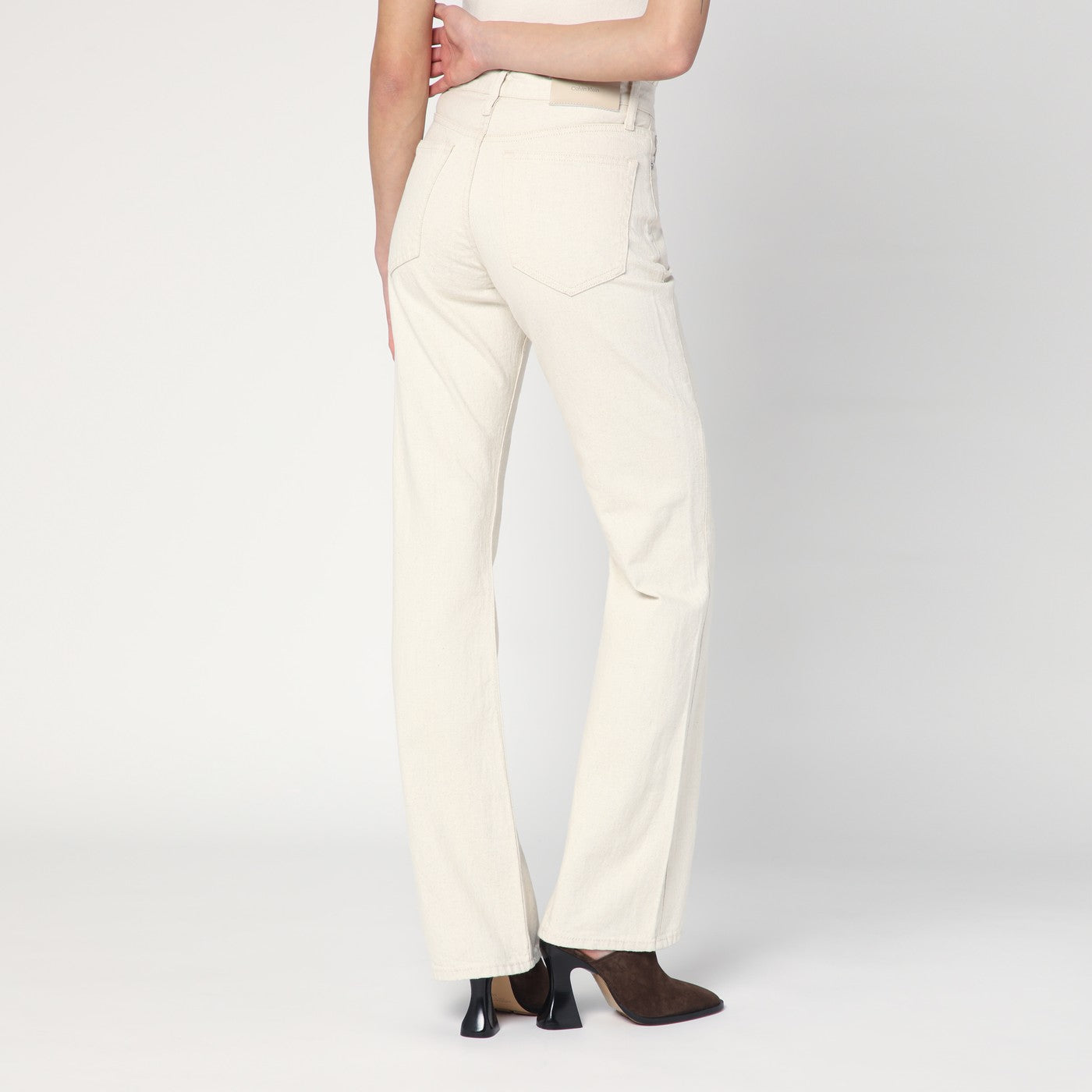 Relaxed Flared beige jeans in linen blend