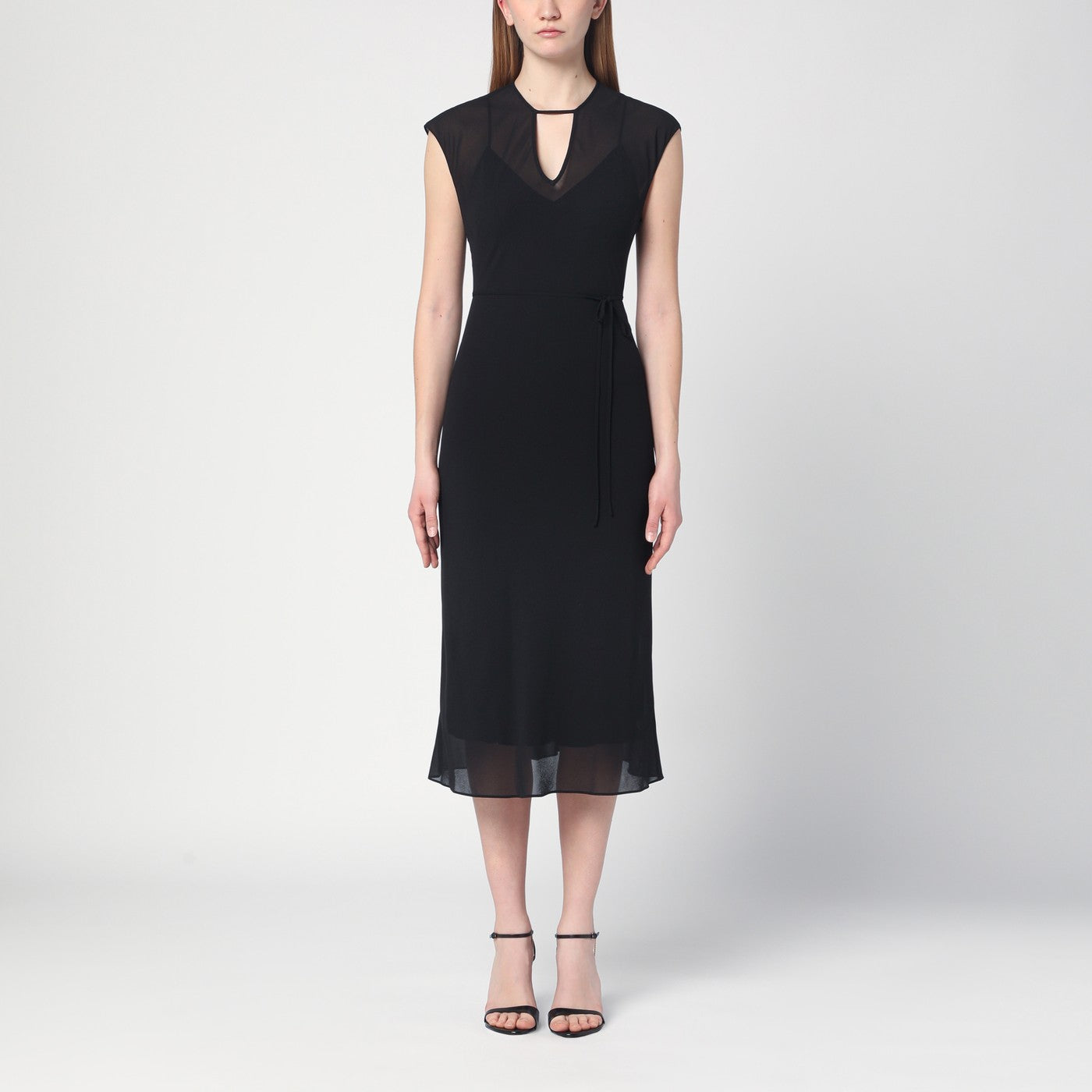 Black midi dress with belt