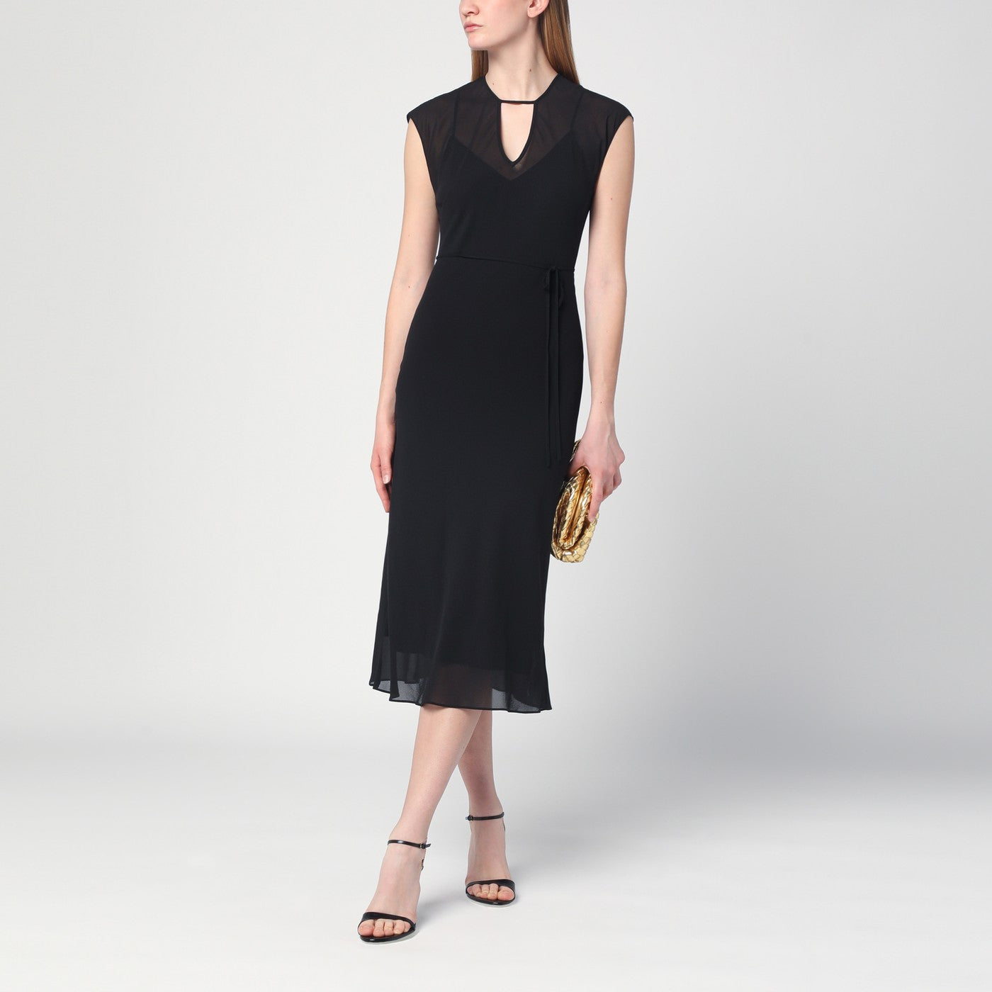 Black midi dress with belt