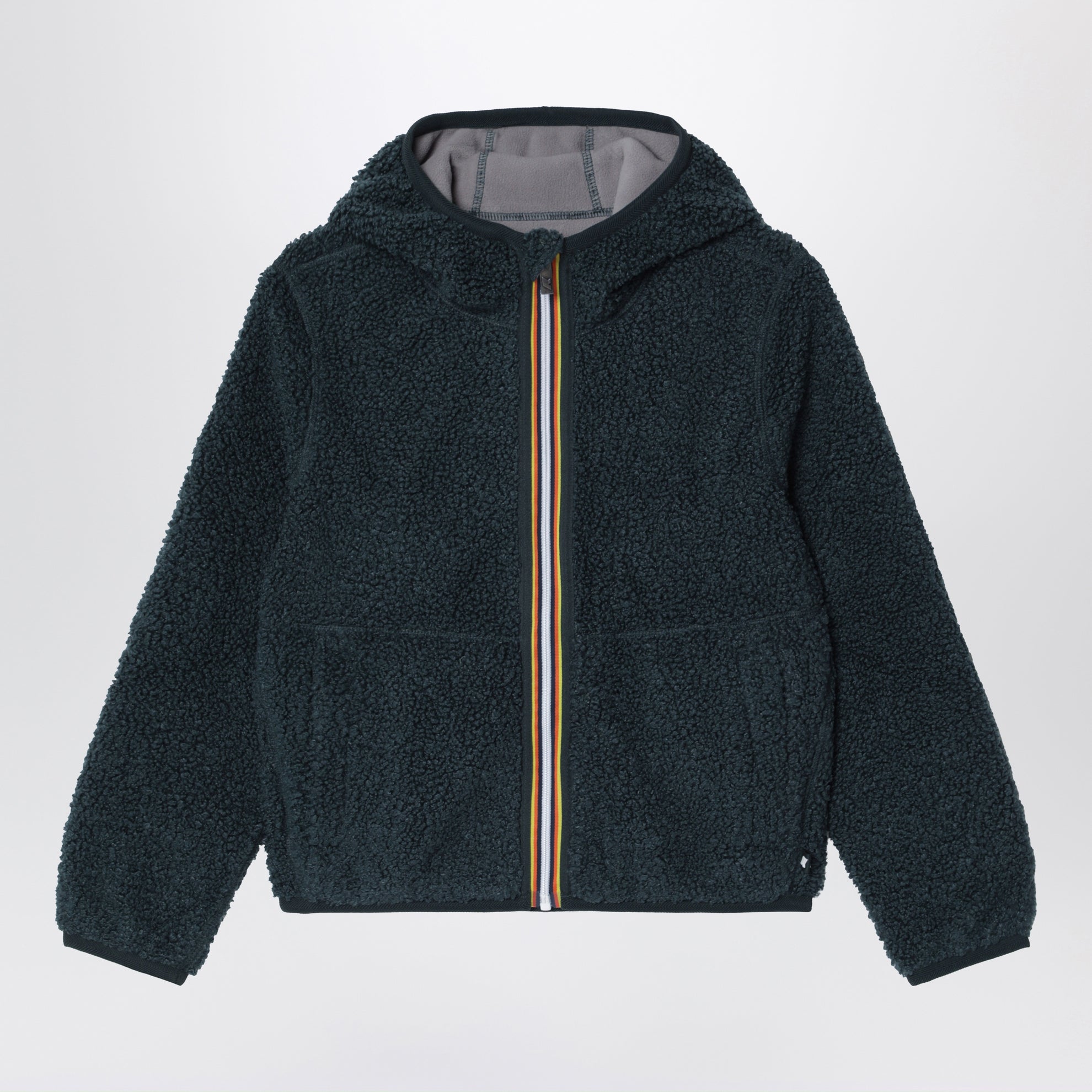 Giacca reversibile verde scura/grigia in pile effetto teddy