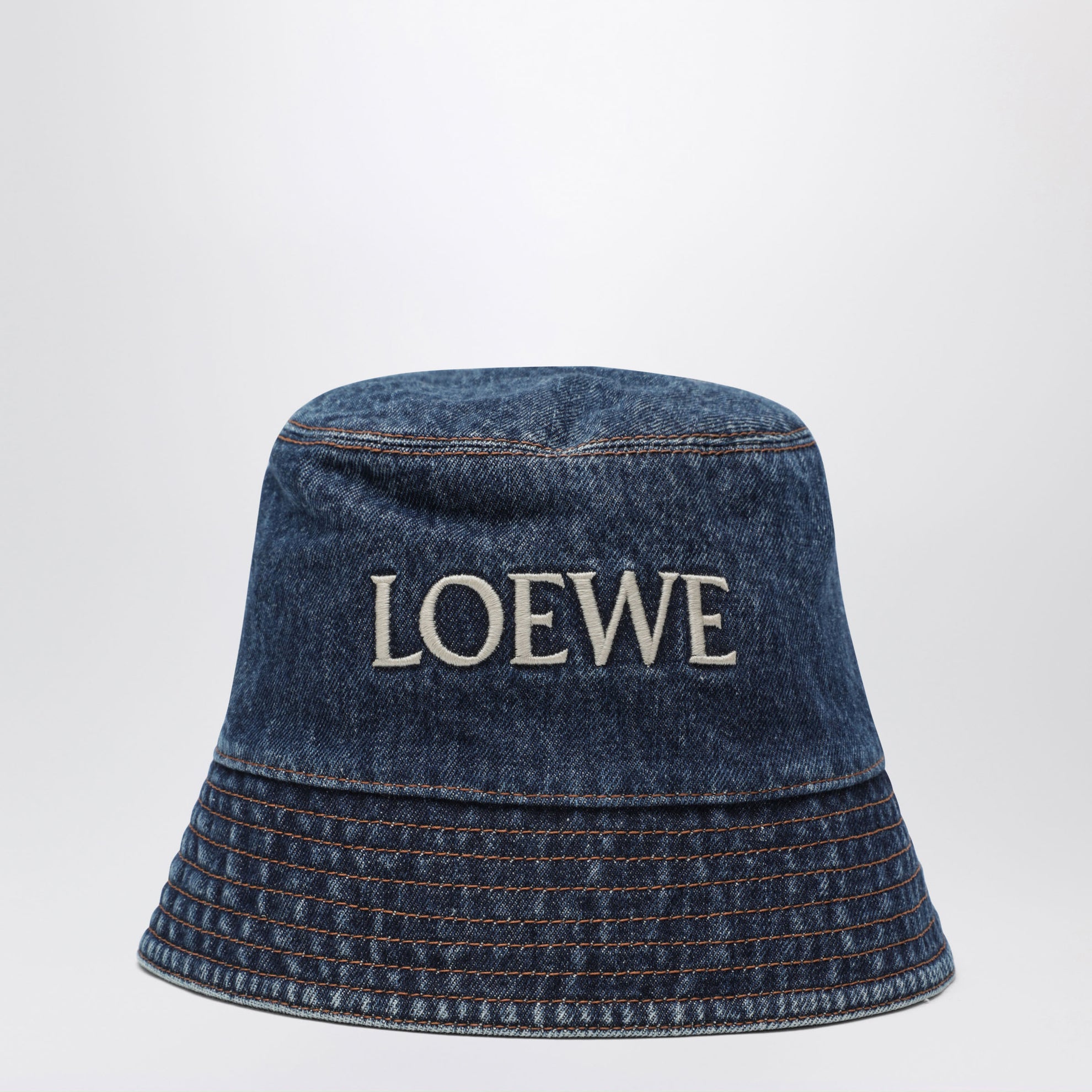 Blauer Denim-Bucket-Hat Mit Logo-Stickerei