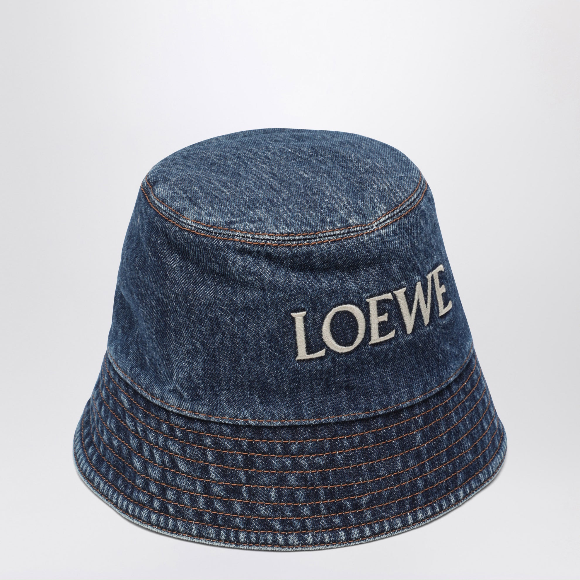 Blauer Denim-Bucket-Hat Mit Logo-Stickerei