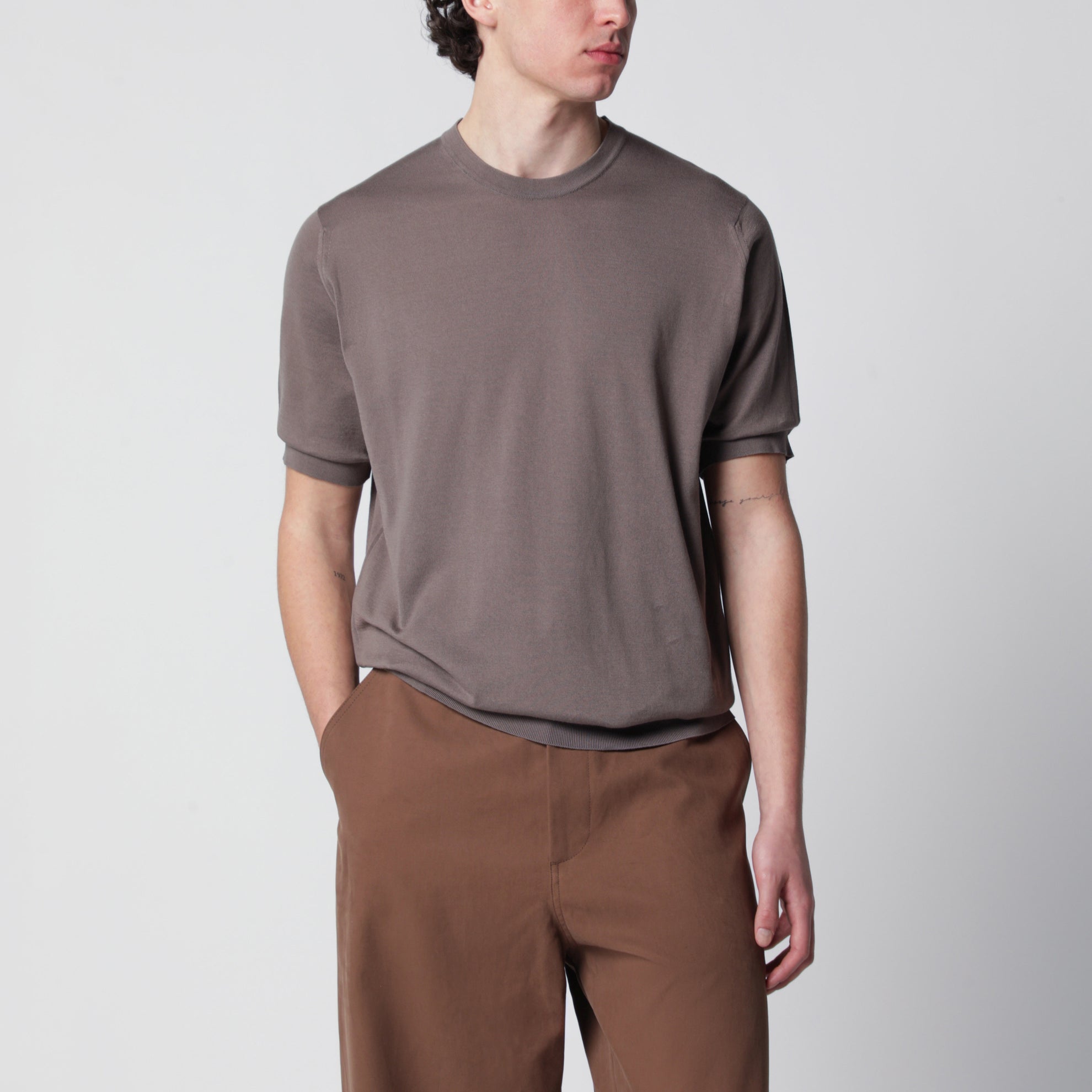 Kempton Baumwollpullover in Moosbeige