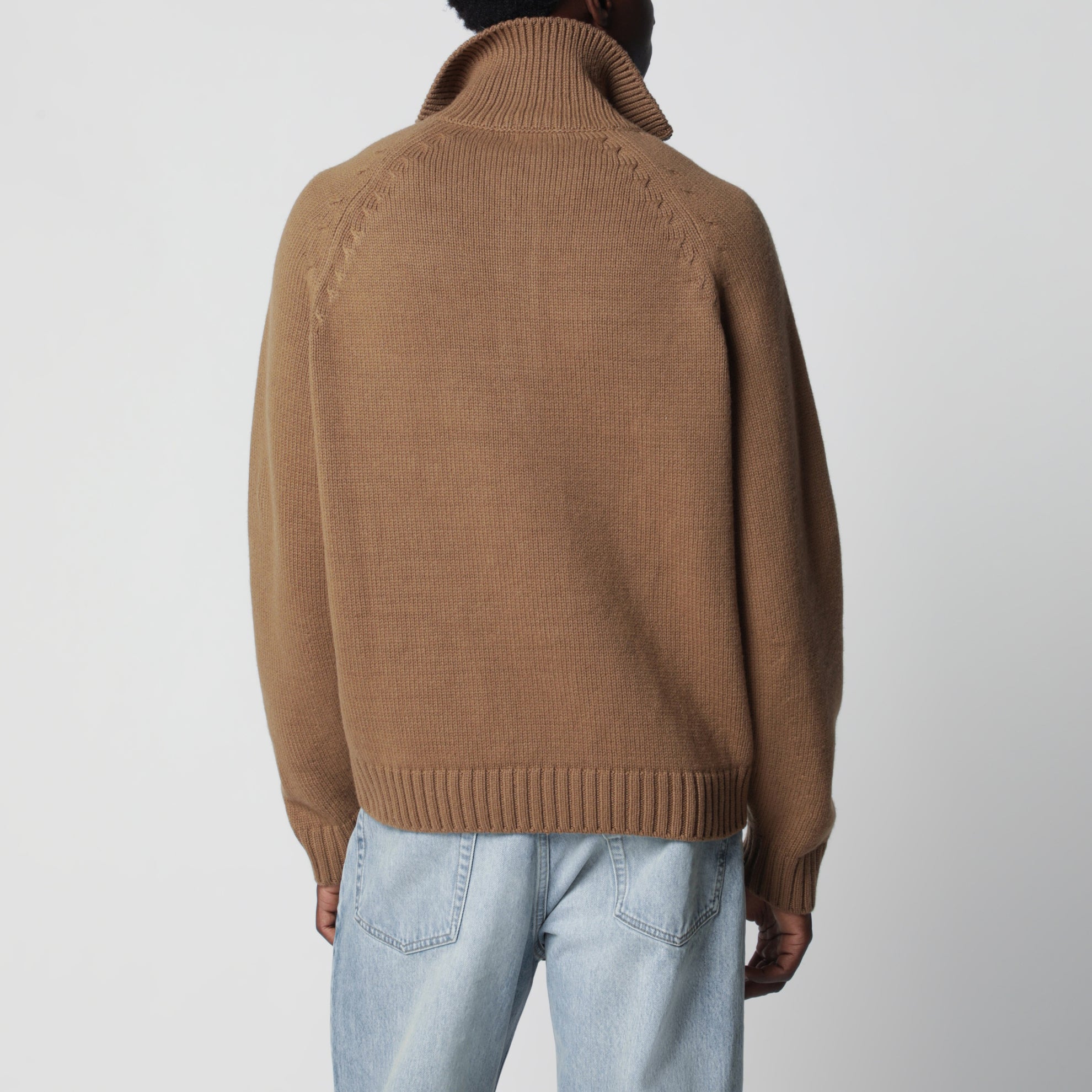 Strickpullover mit Half-Zip aus Wolle/Kaschmir, Caramel