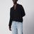 Long-sleeve V-neck cashmere and silk polo in black