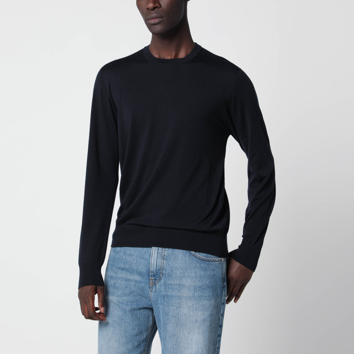 Dunkelblauer Lasca-Pullover aus extrafeiner Wolle