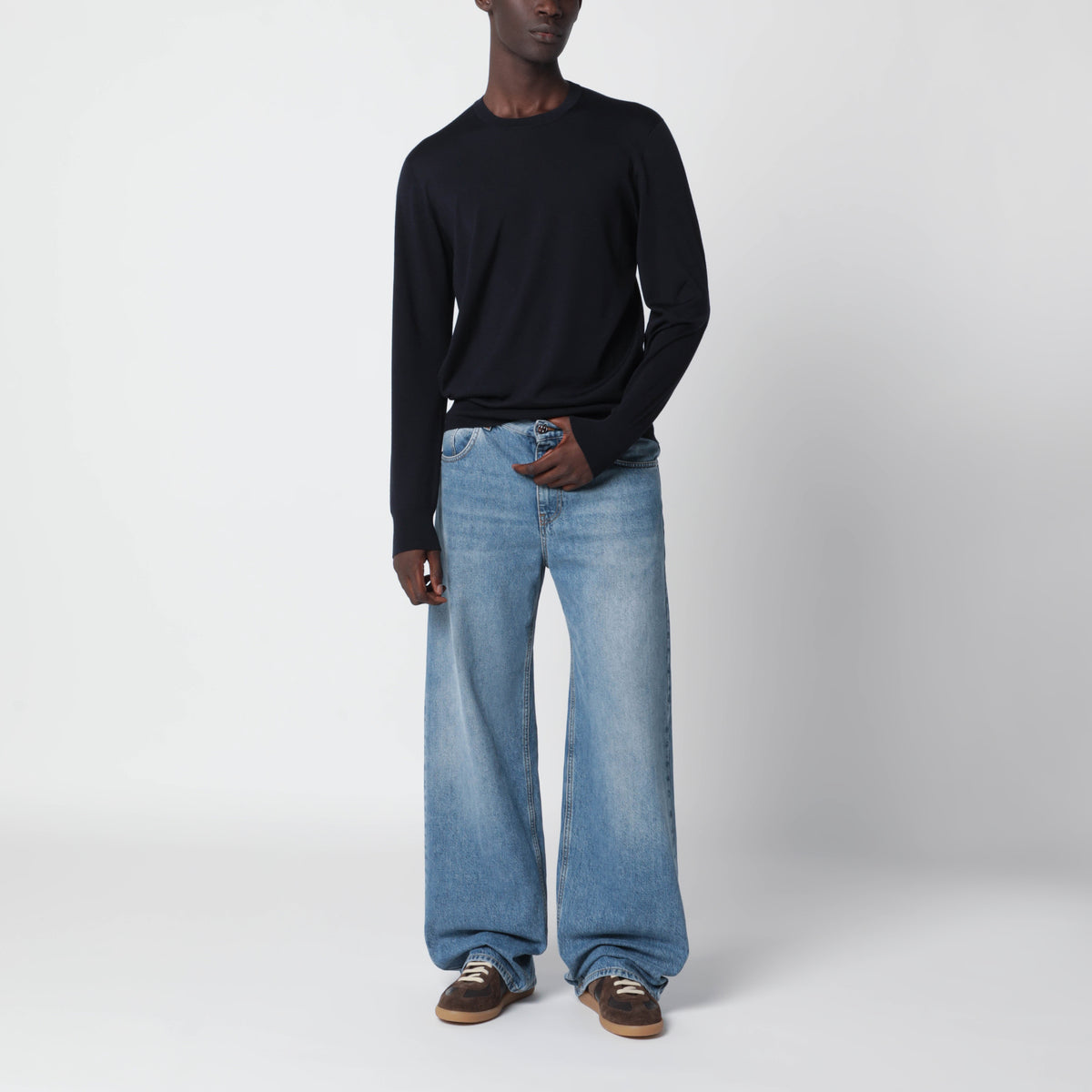 Dunkelblauer Lasca-Pullover aus extrafeiner Wolle