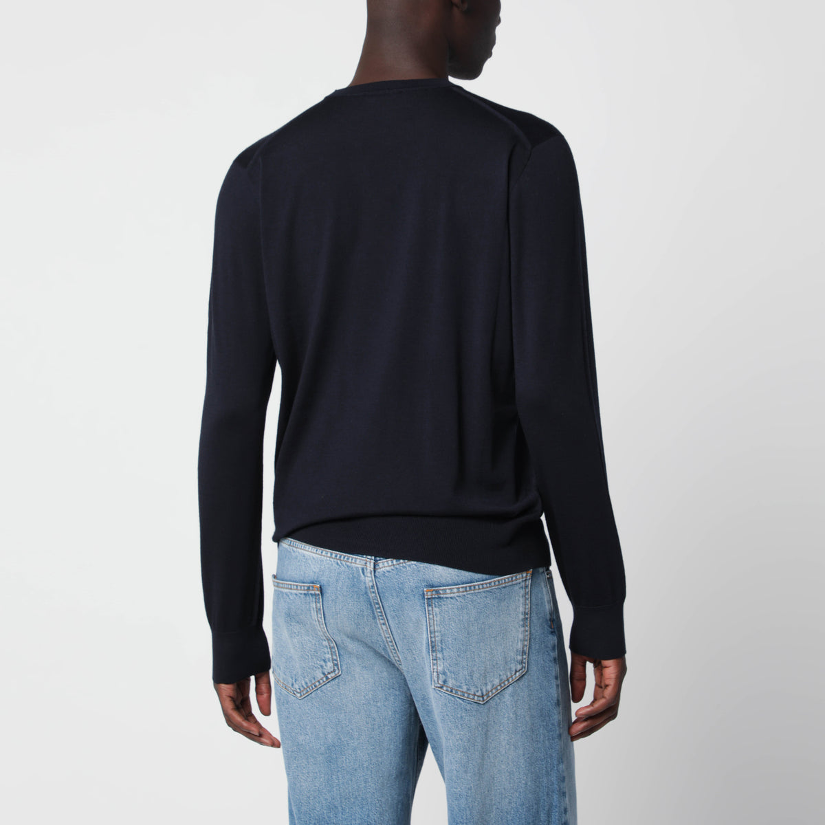 Dunkelblauer Lasca-Pullover aus extrafeiner Wolle