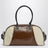 Borsa marrone/bianco crema in pelle con logo