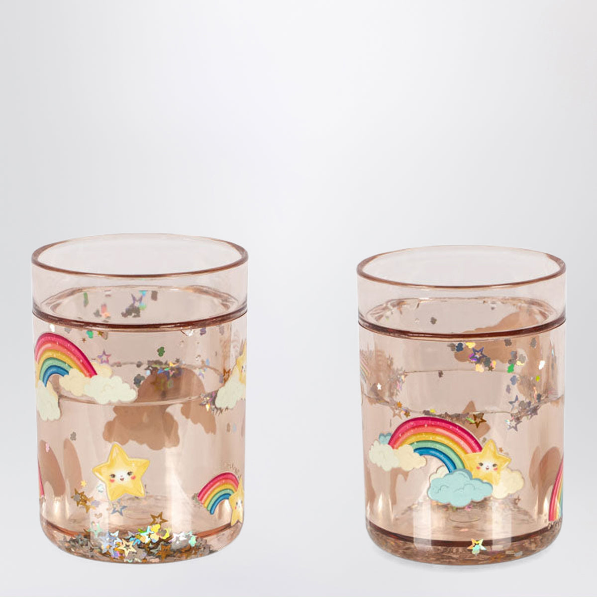 Confezione da 2 bicchieri glitterati rainbow