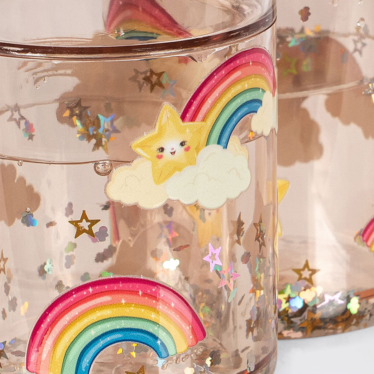 Confezione da 2 bicchieri glitterati rainbow