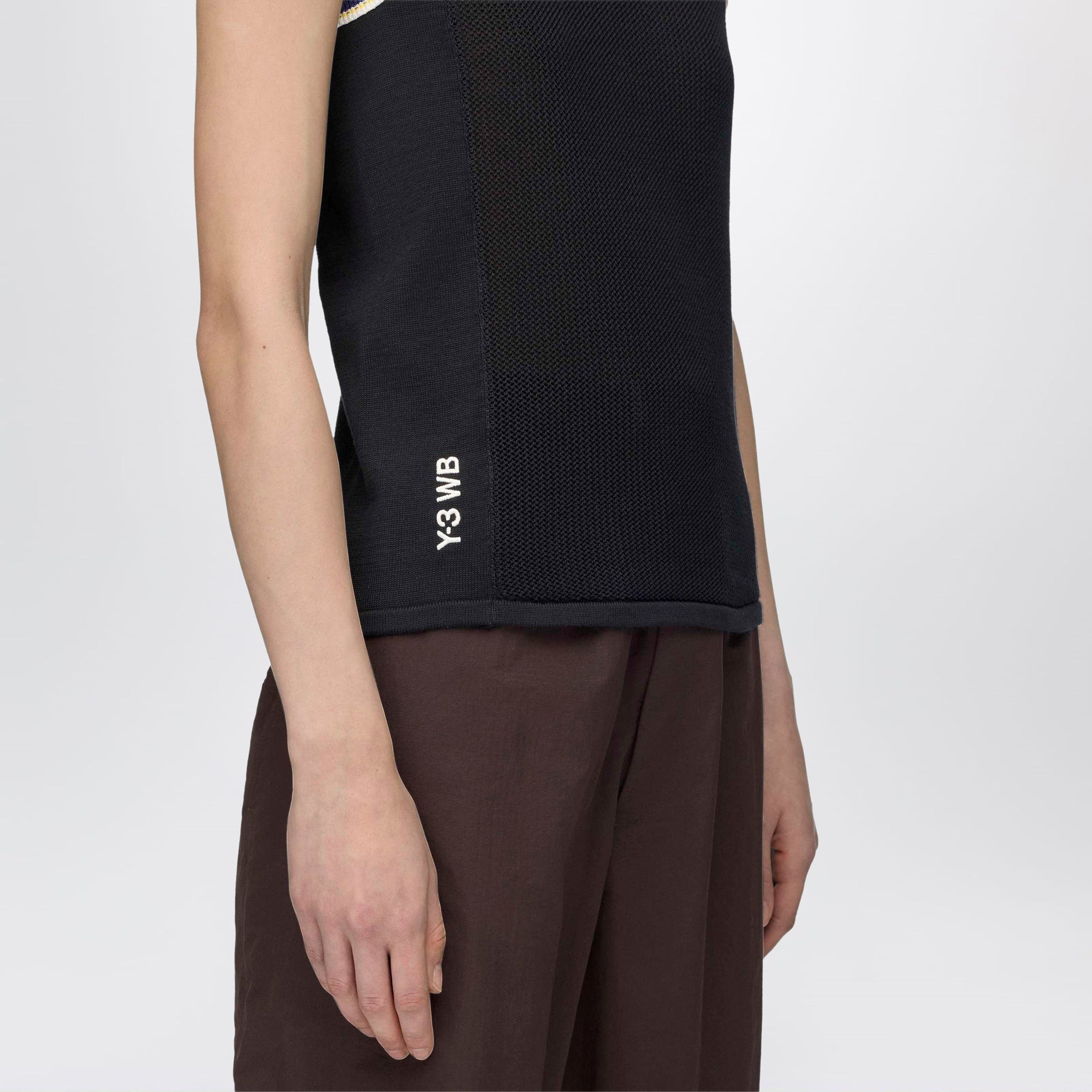 Black cotton-blend knit tank top