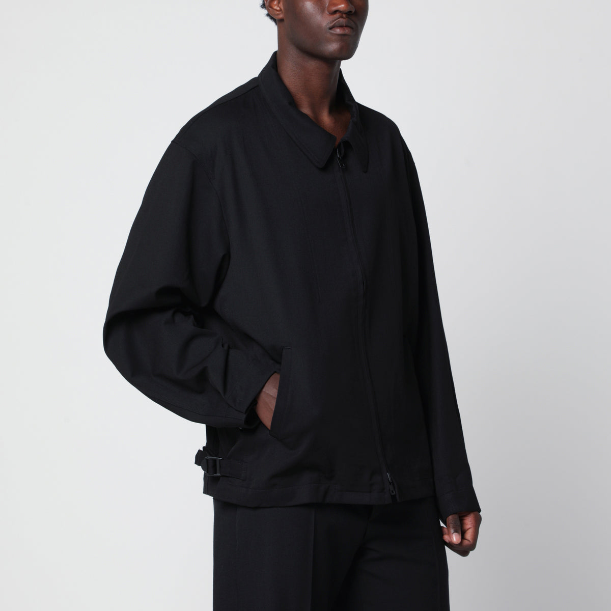 Giacca con zip nera in misto lana
