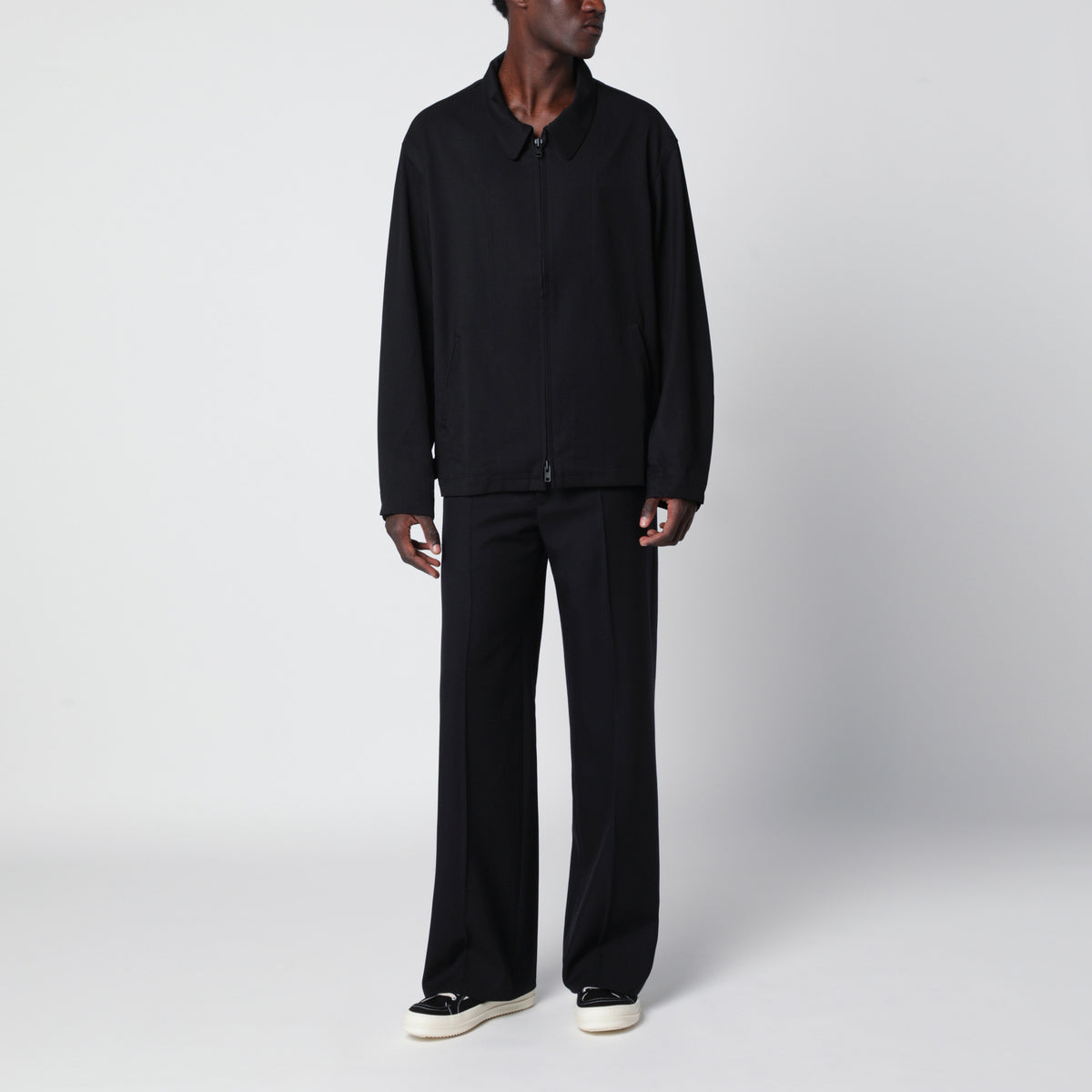 Giacca con zip nera in misto lana