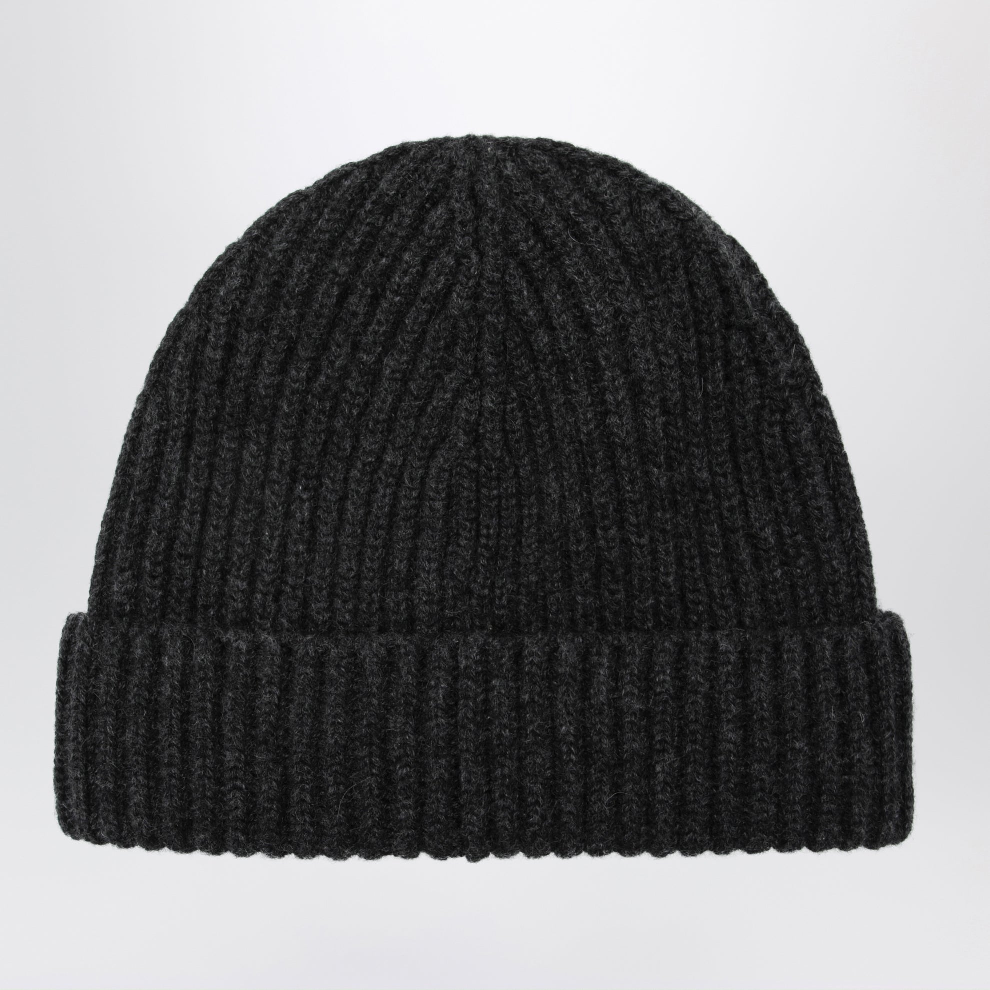 Black ribbed cashmere beanie