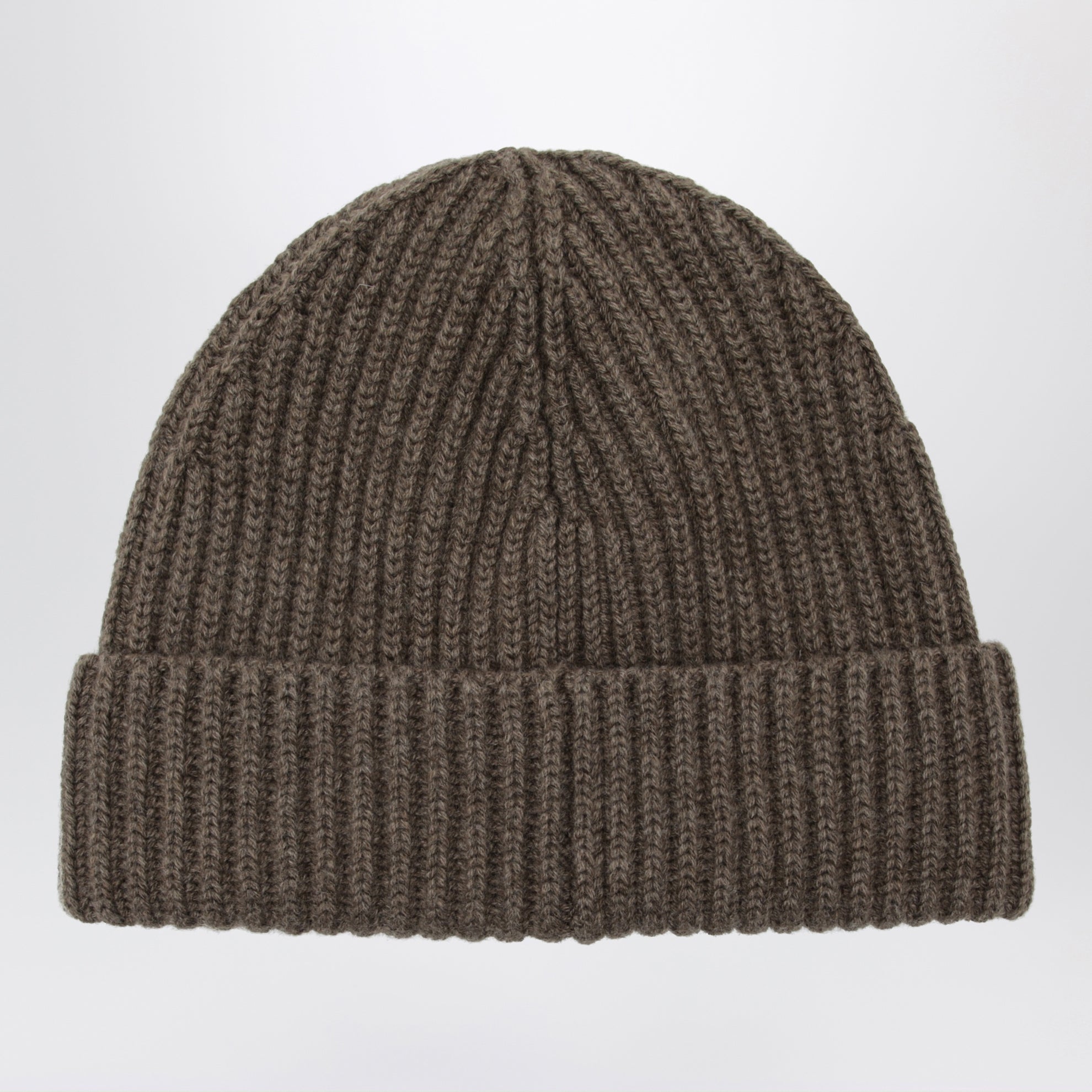 Dark beige ribbed cashmere beanie