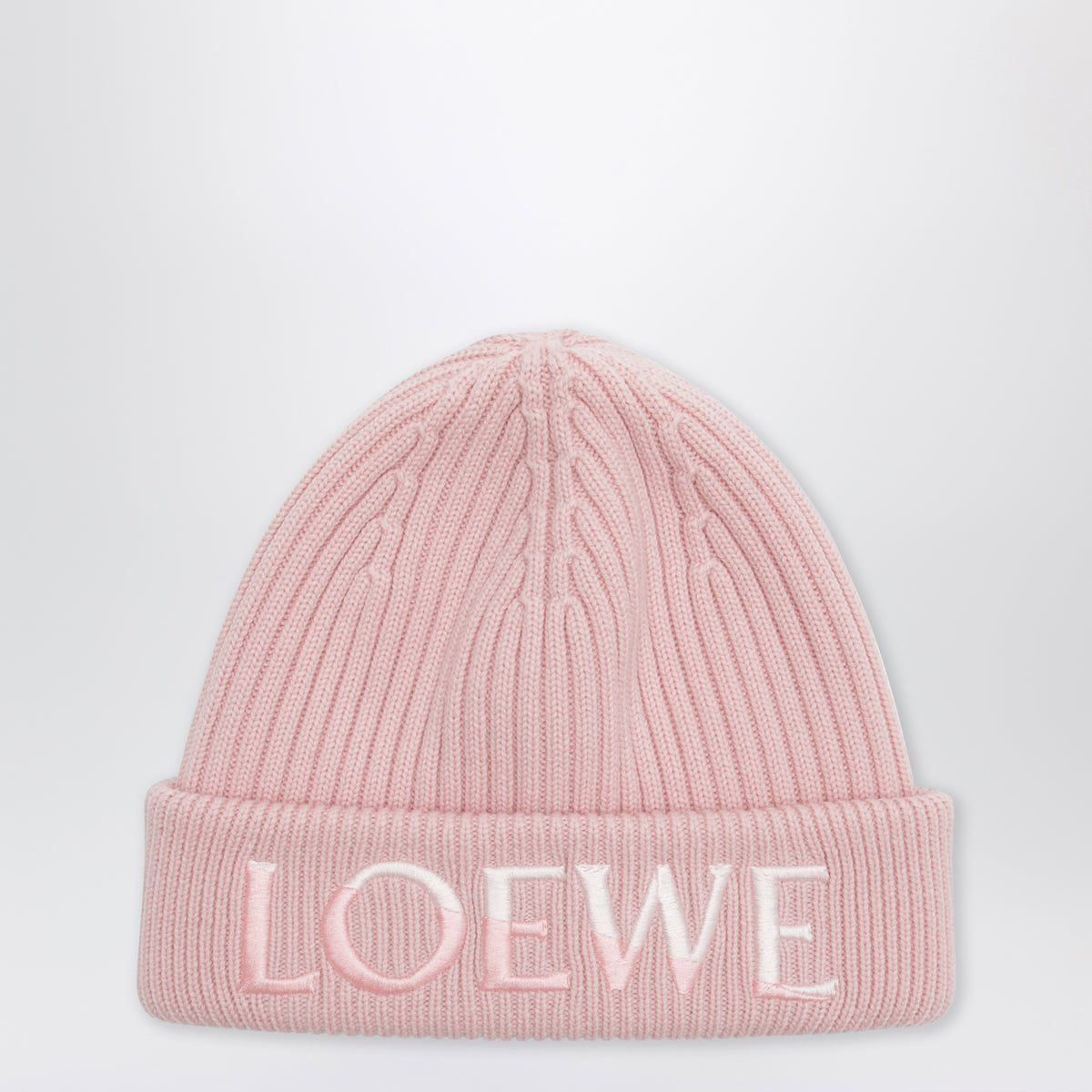Pink wool beanie with embroidered logo
