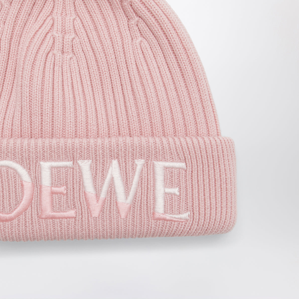 Pink wool beanie with embroidered logo