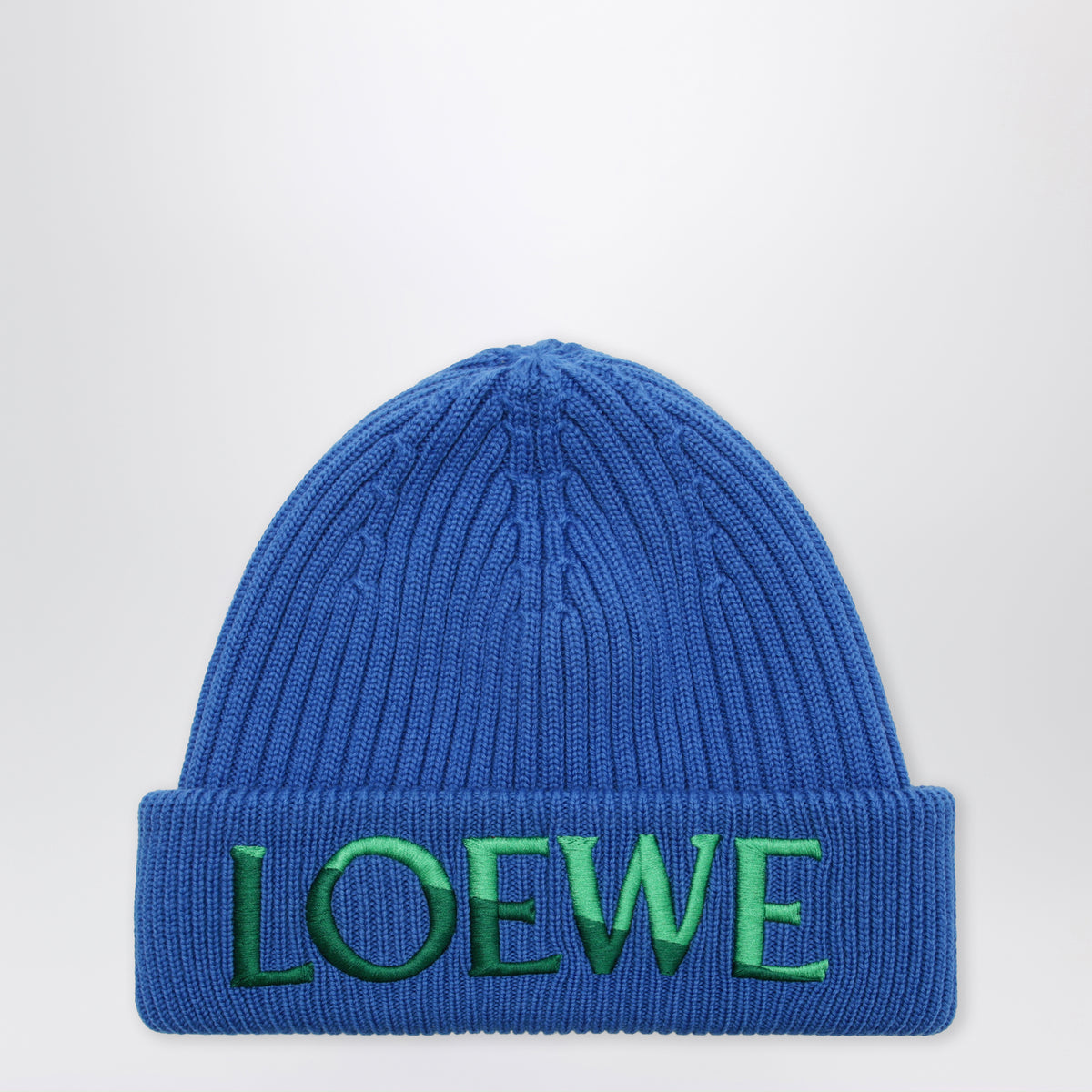 Electric blue wool beanie with embroidered logo