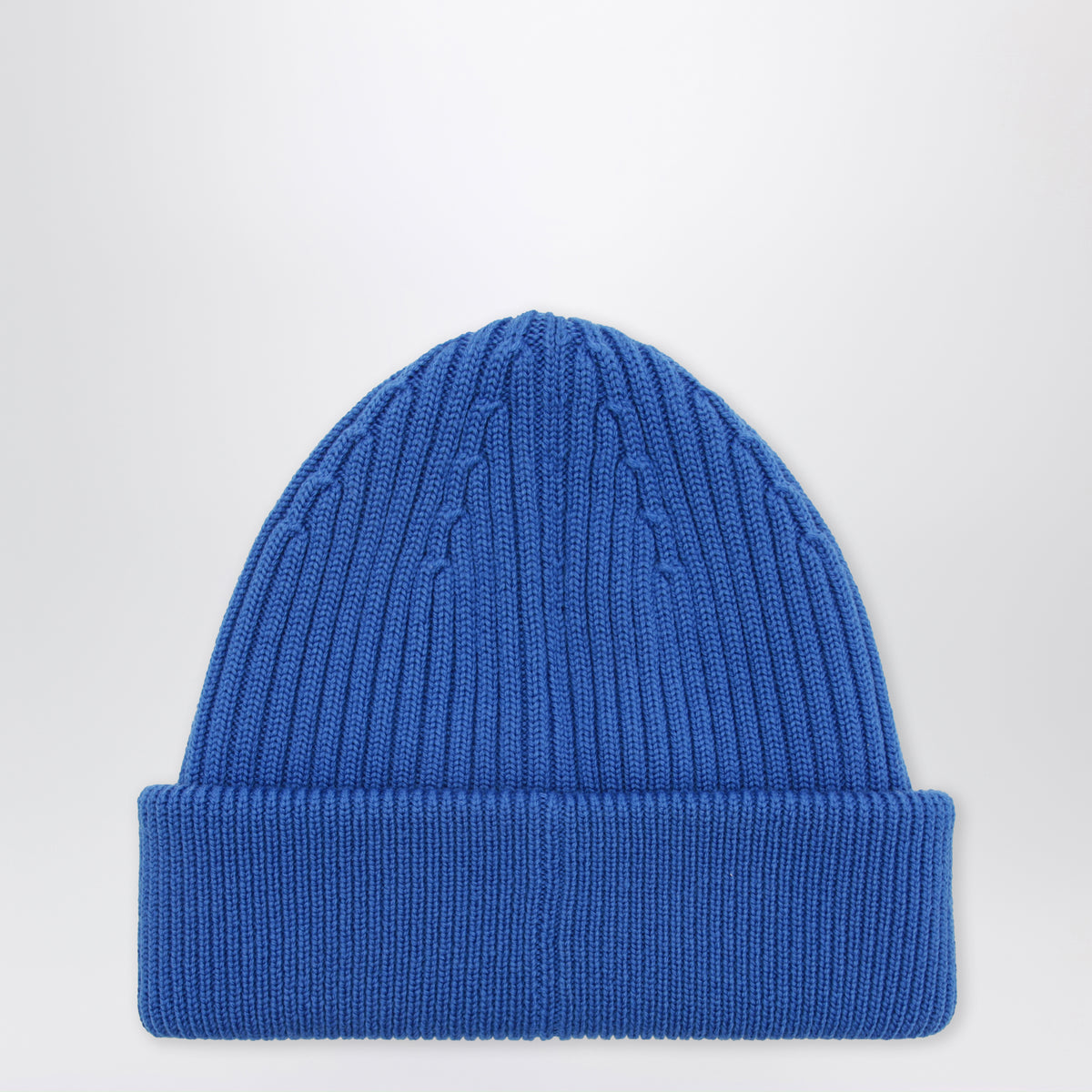 Electric blue wool beanie with embroidered logo