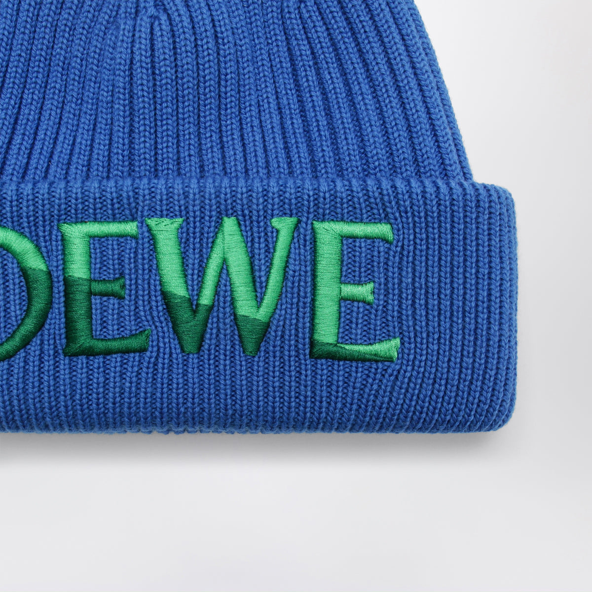 Electric blue wool beanie with embroidered logo