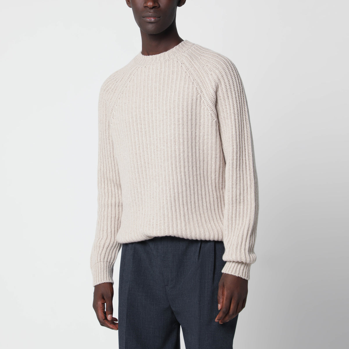 Beige melierter Kaschmirpullover