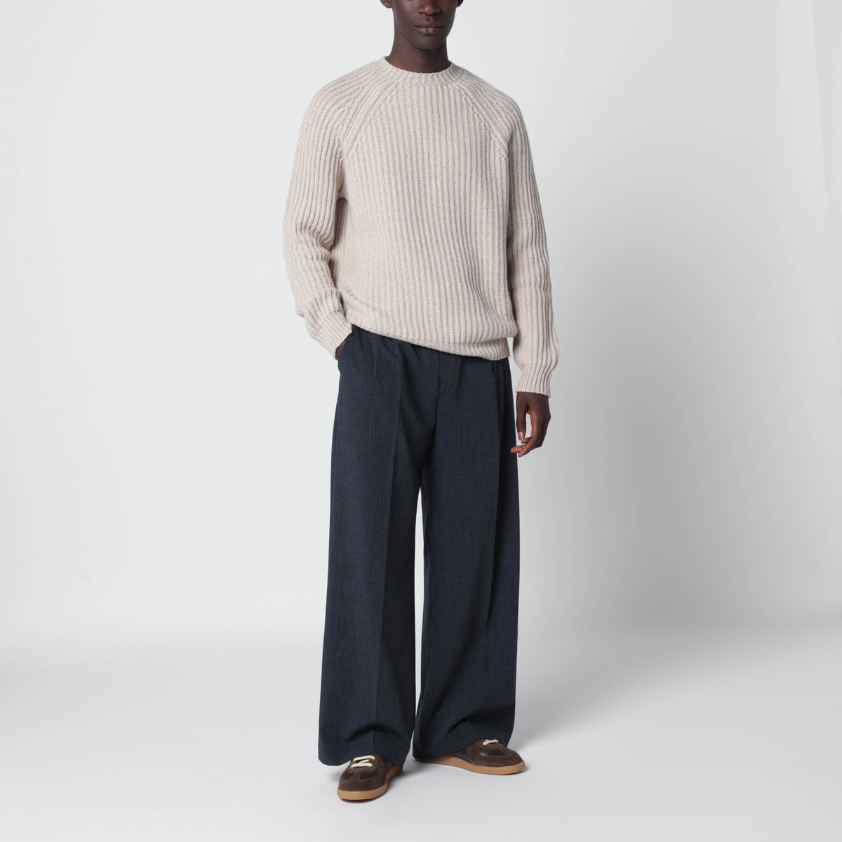 Beige melierter Kaschmirpullover