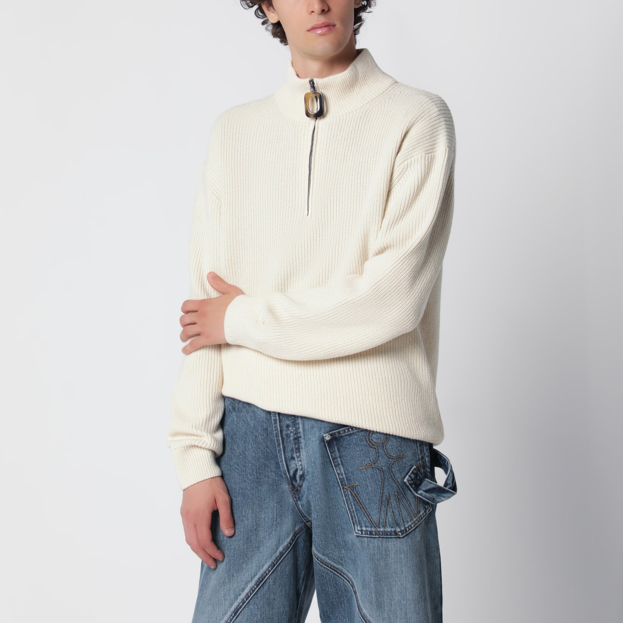 Ivory half-zip sweater in wool blend