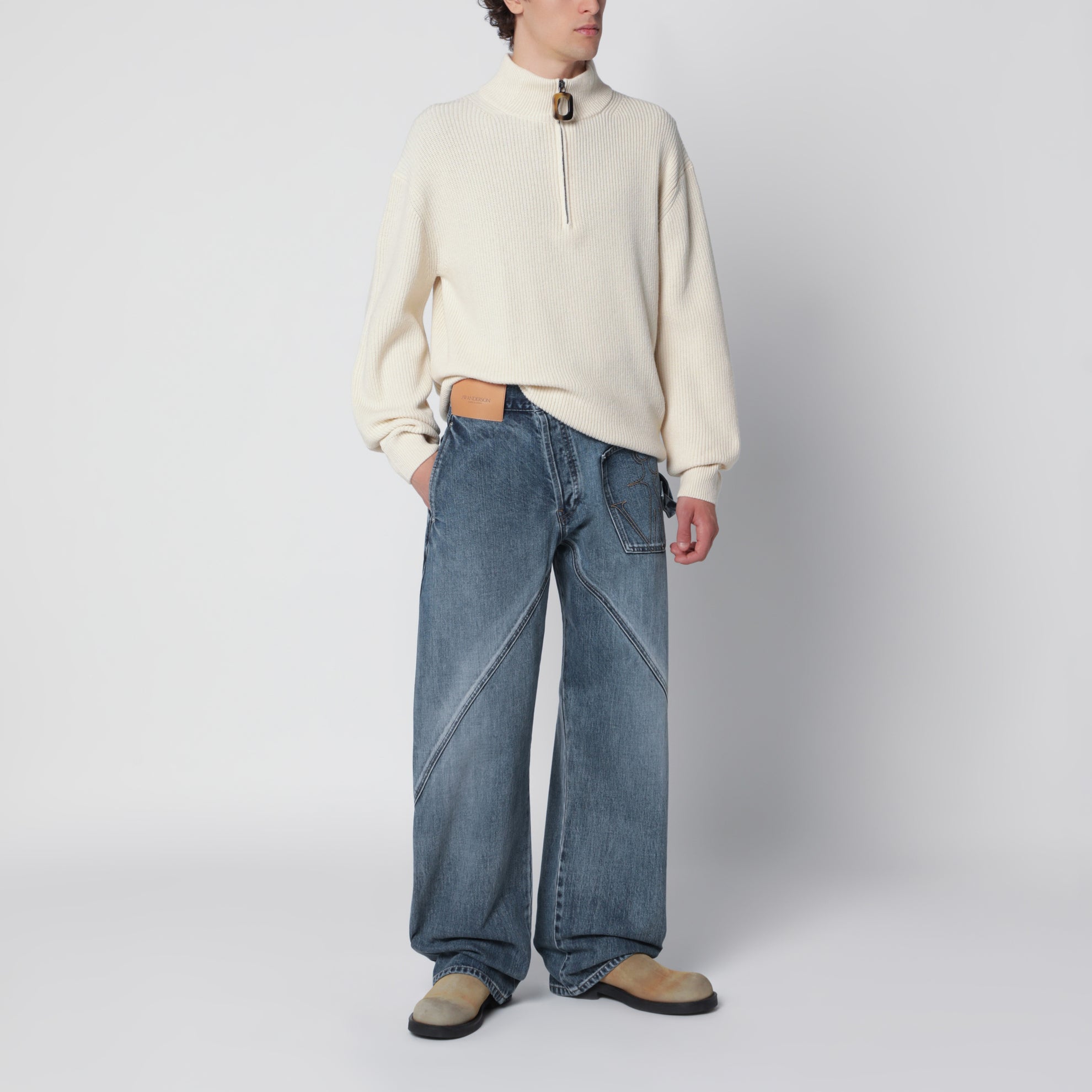Ivory half-zip sweater in wool blend
