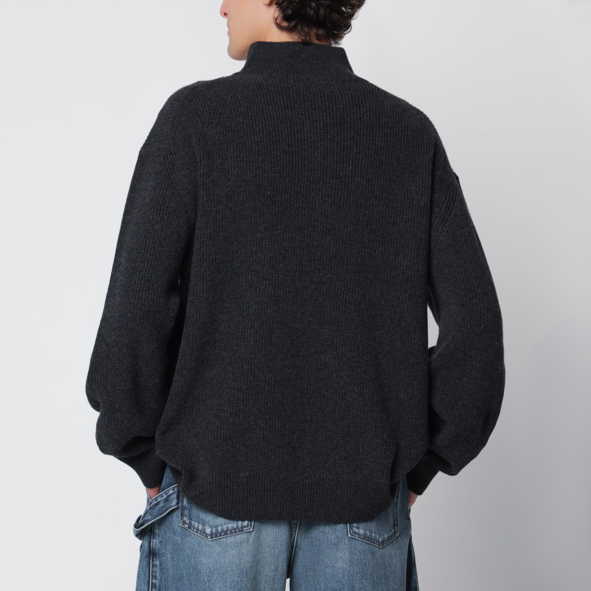 Maglia con mezza zip grigia scura in misto lana
