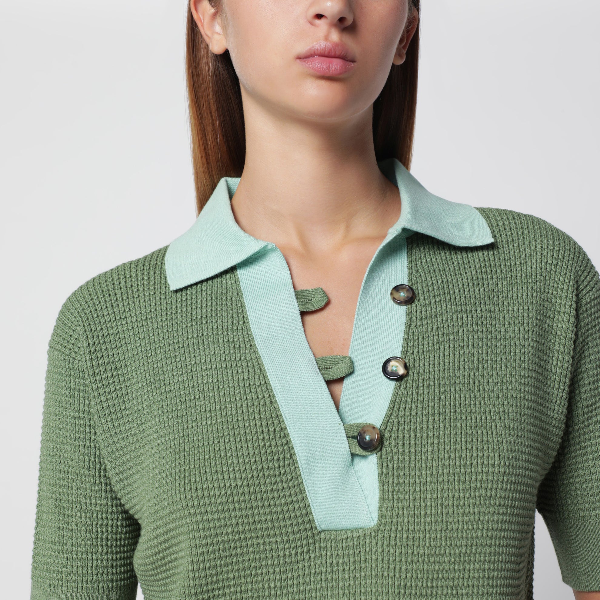Mintgrünes Poloshirt aus Waffelstrick in Baumwollmischung