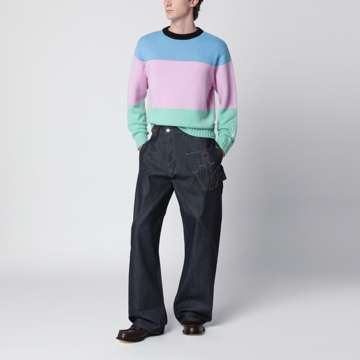 Cornflower Blue men’s striped merino wool sweater