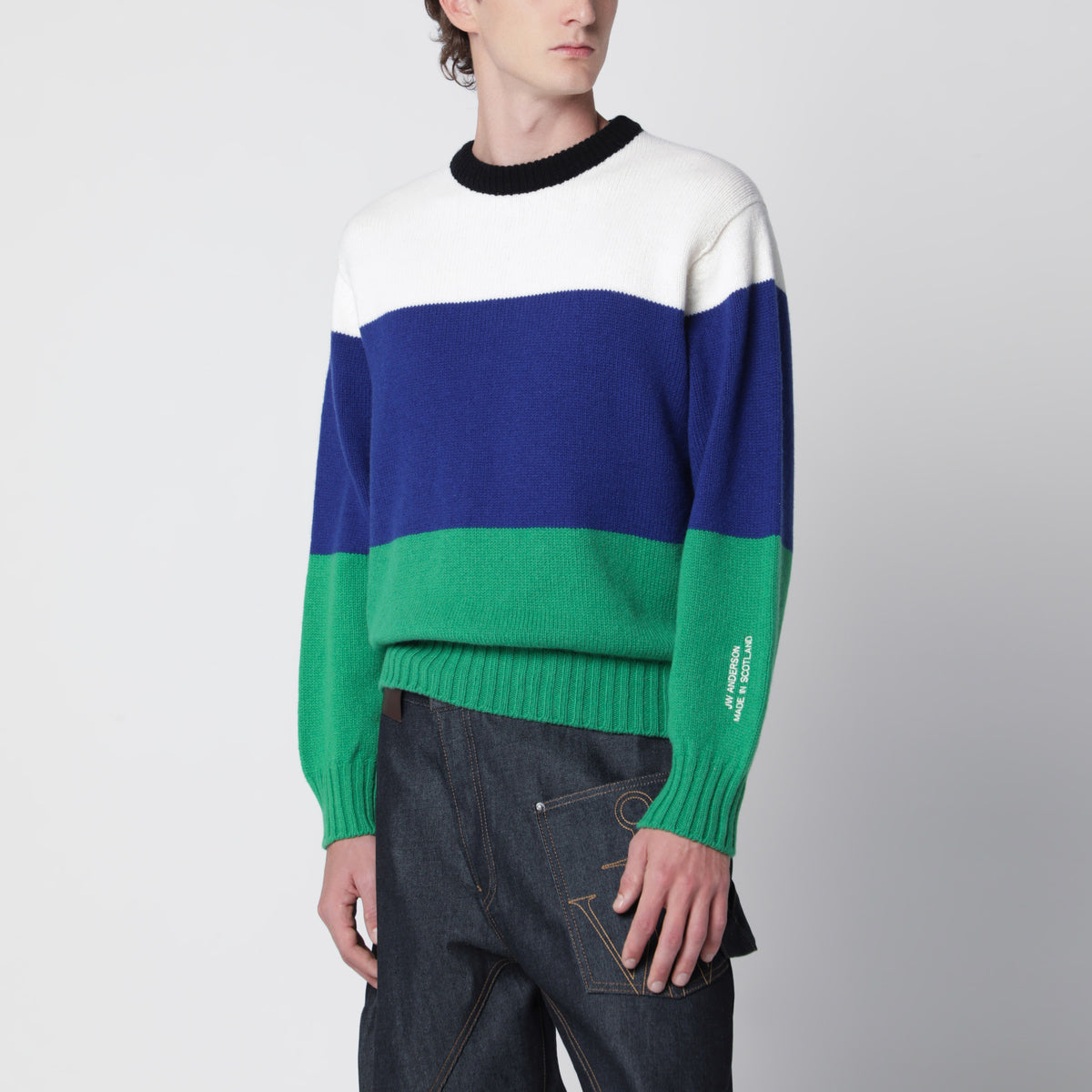 Blue men’s striped merino wool sweater