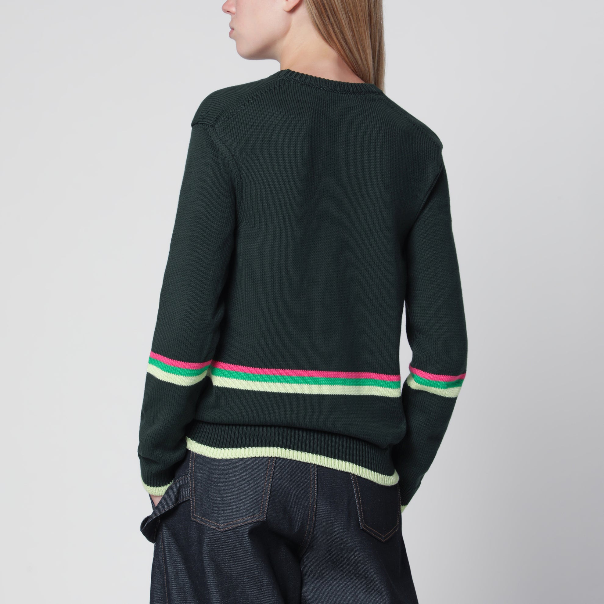 Dark green cotton sweater with sheep embroidery