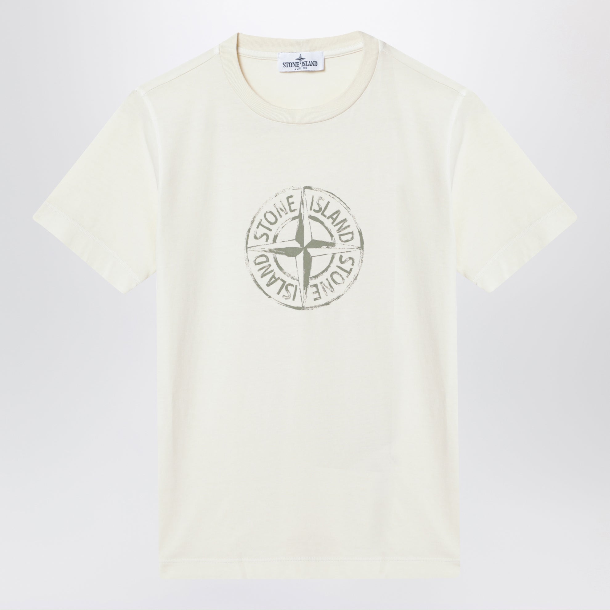 T-shirt écru con stampa logo  in cotone