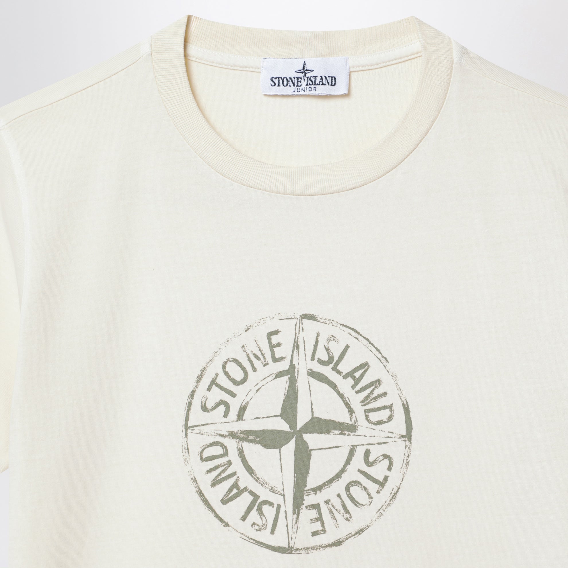 T-shirt écru con stampa logo  in cotone