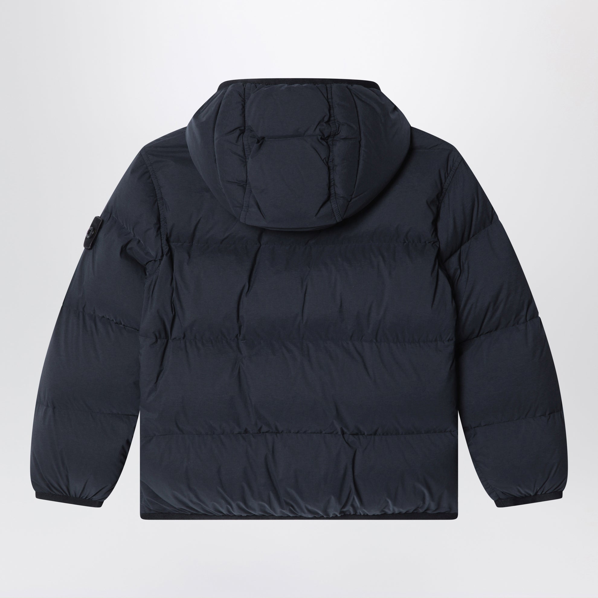 Navy nylon hooded down jacket