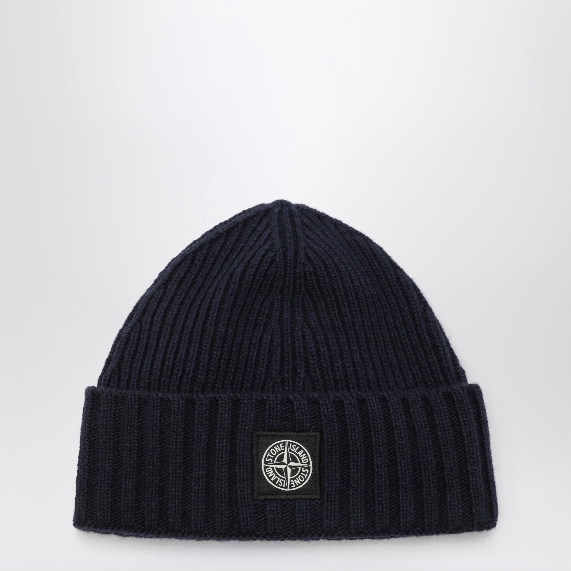 Navy wool-blend beanie with logo patch