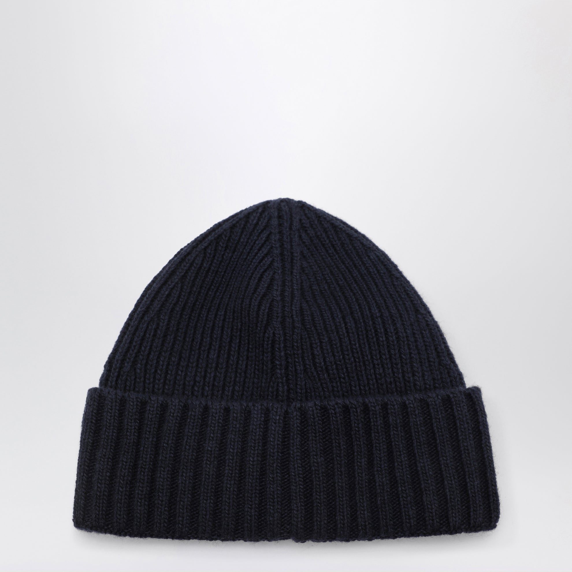 Navy wool-blend beanie with logo patch