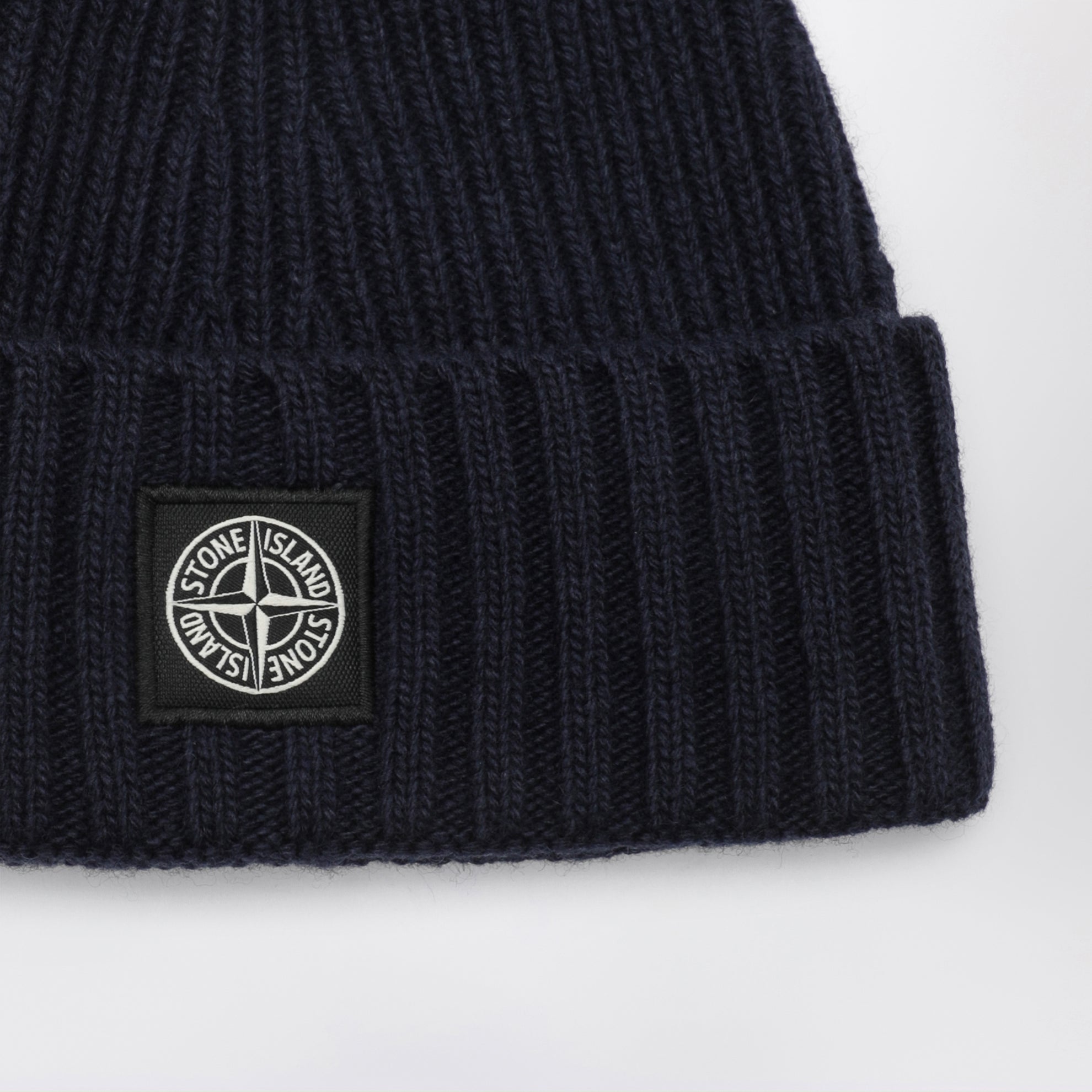 Navy wool-blend beanie with logo patch